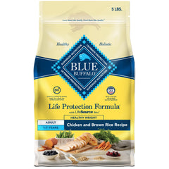Blue Buffalo Life Protection Formule: croquettes poulet et riz dans bol, soutien poids sain.