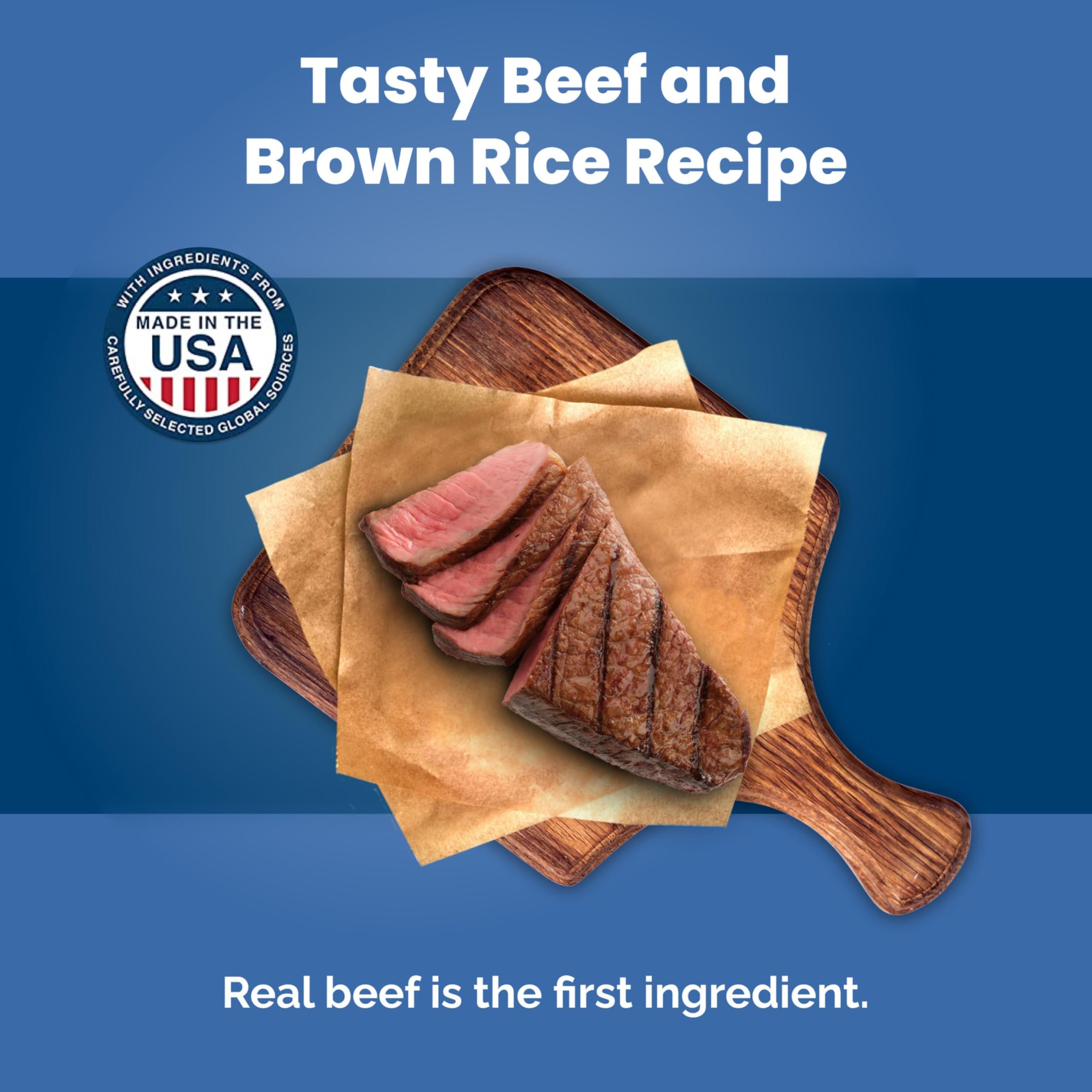 Ingrédients naturels boeuf et riz brun dans la formule Blue Buffalo