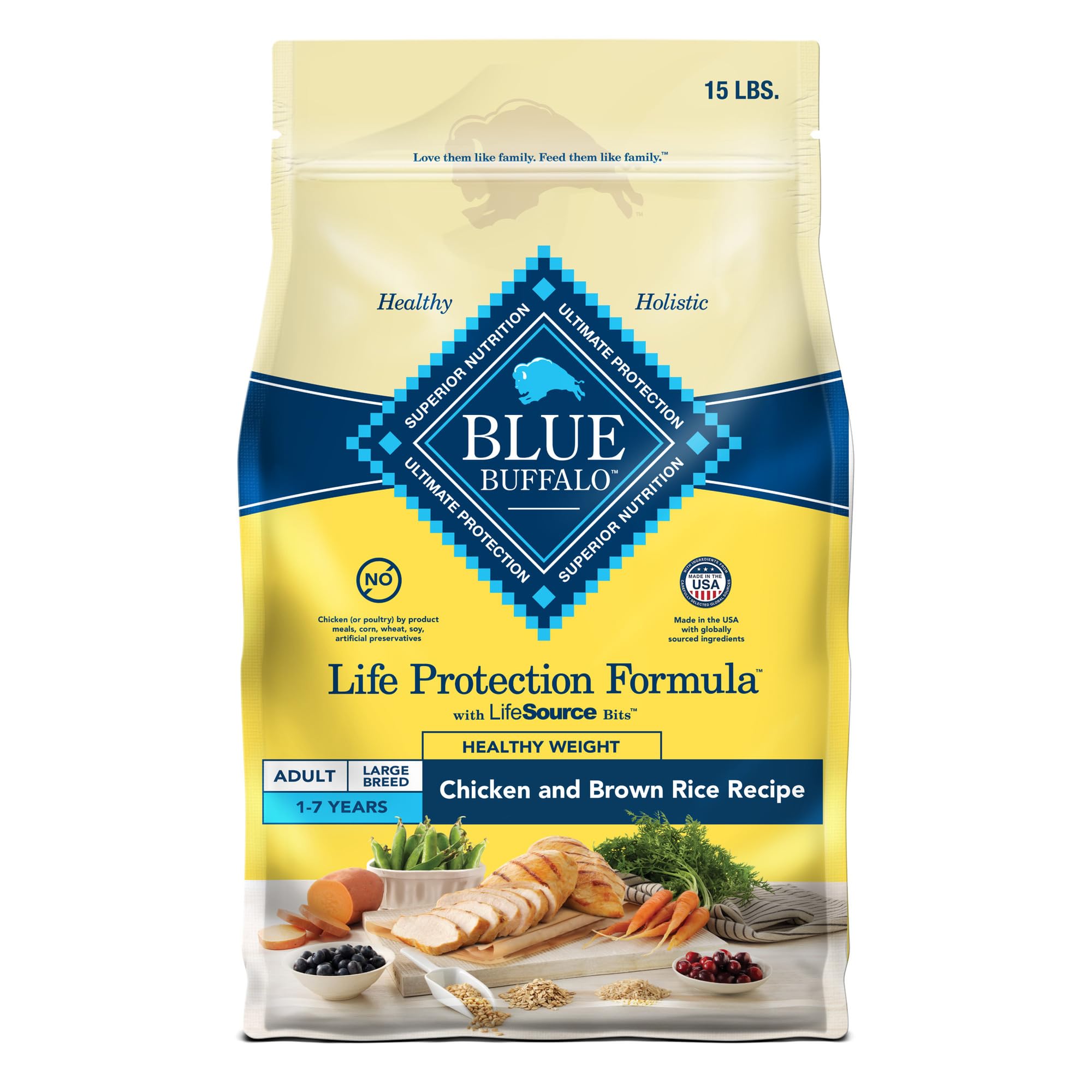 Blue Buffalo Life Protection Formule poulet et riz brun, sac 15 lb pour chien adulte