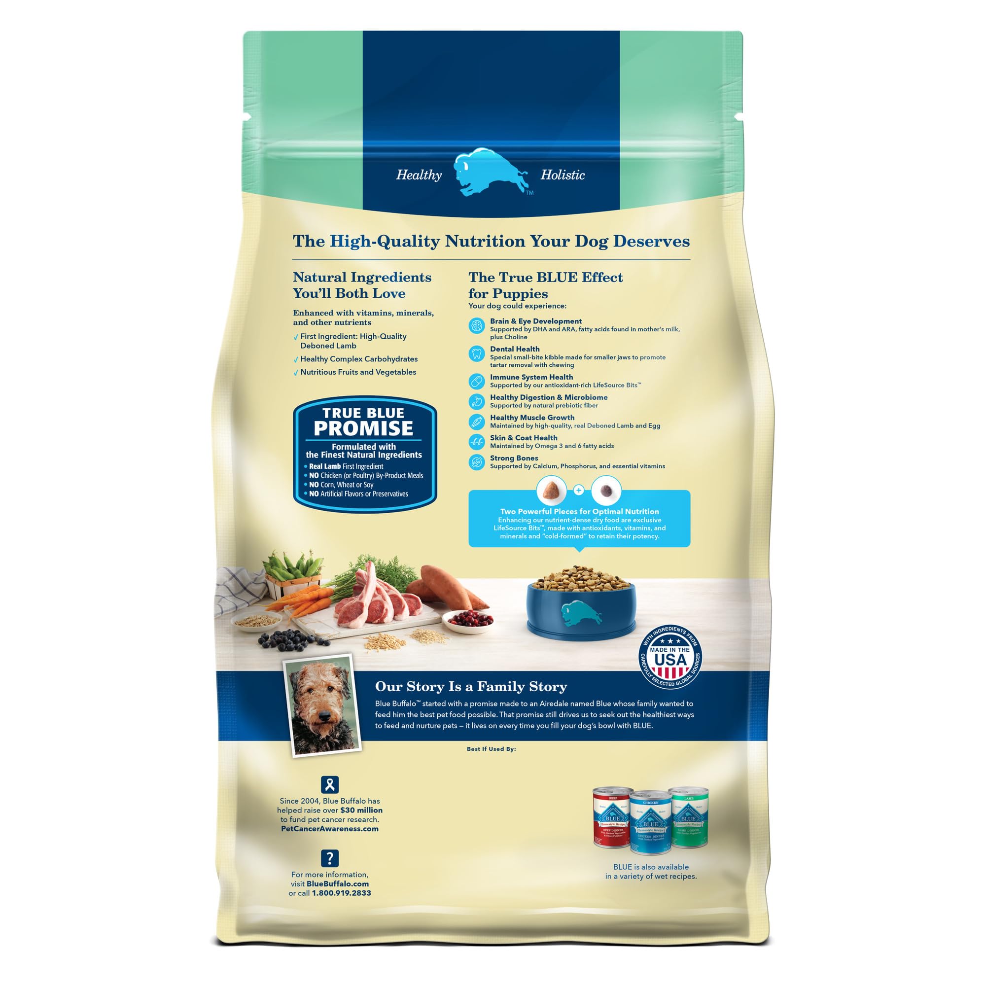 Blue Buffalo Life Protection Puppy croquettes agneau, texture appétissante et nourrissante.