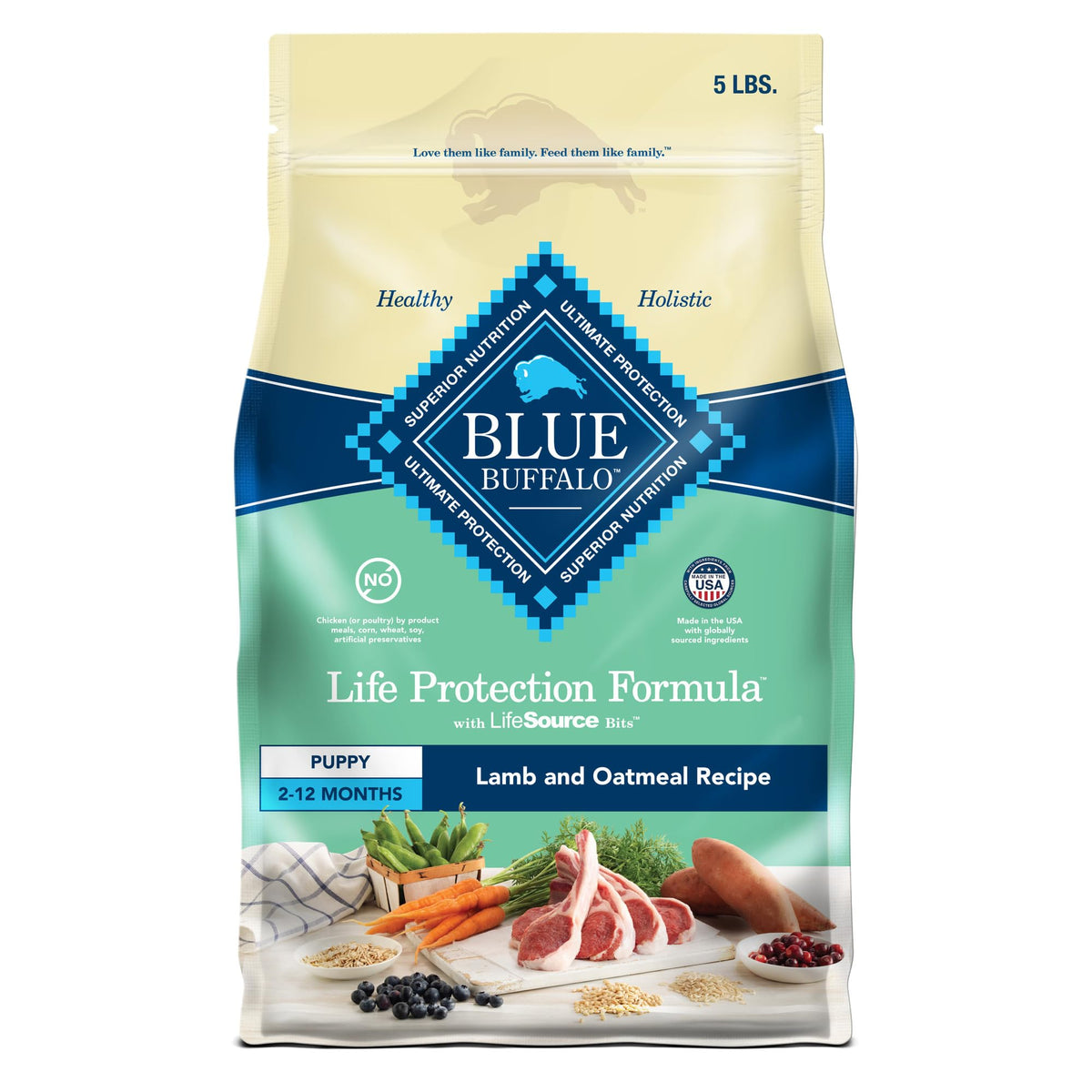 Blue Buffalo Life Protection Puppy emballage agneau et avoine, idéal pour chiots en croissance.