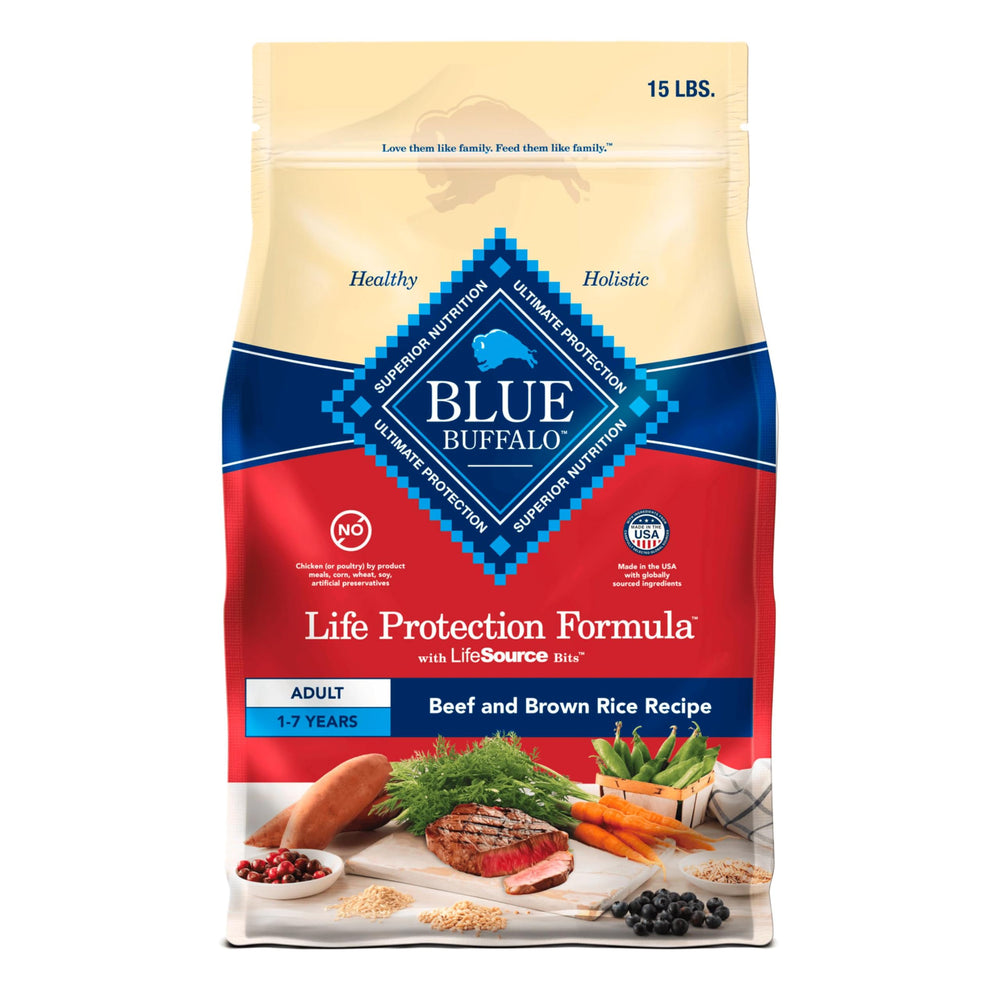 Blue Buffalo Life Protection sac 15 livres boeuf et riz brun pour chiens adultes