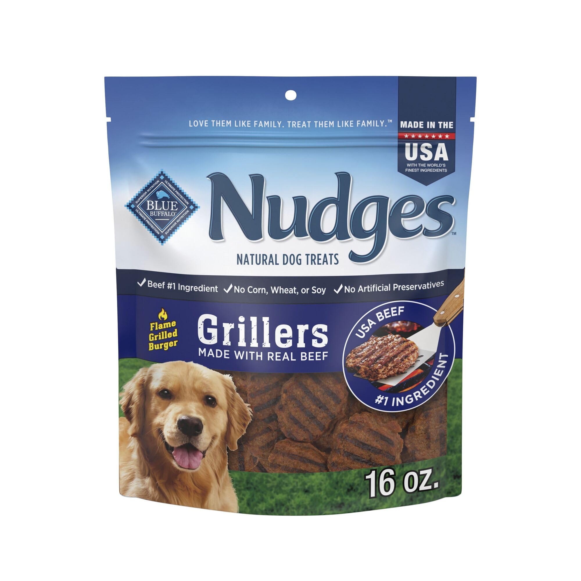 Blue Buffalo Nudges Grillers boeuf premier ingredient, gout naturel pour chien actif.