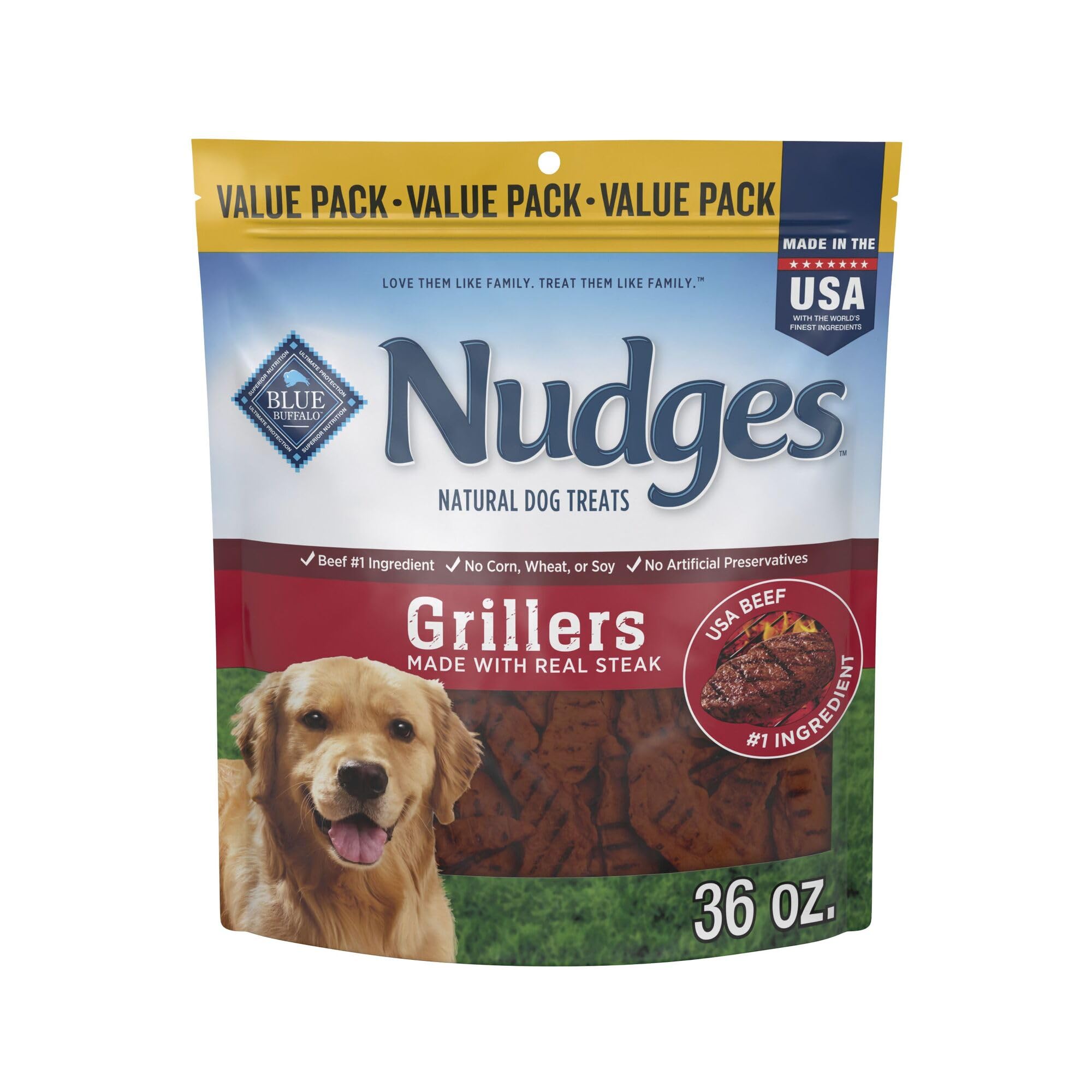 Blue Buffalo Nudges Grillers au boeuf réel, premier ingrédient, goût naturel pour chiens.