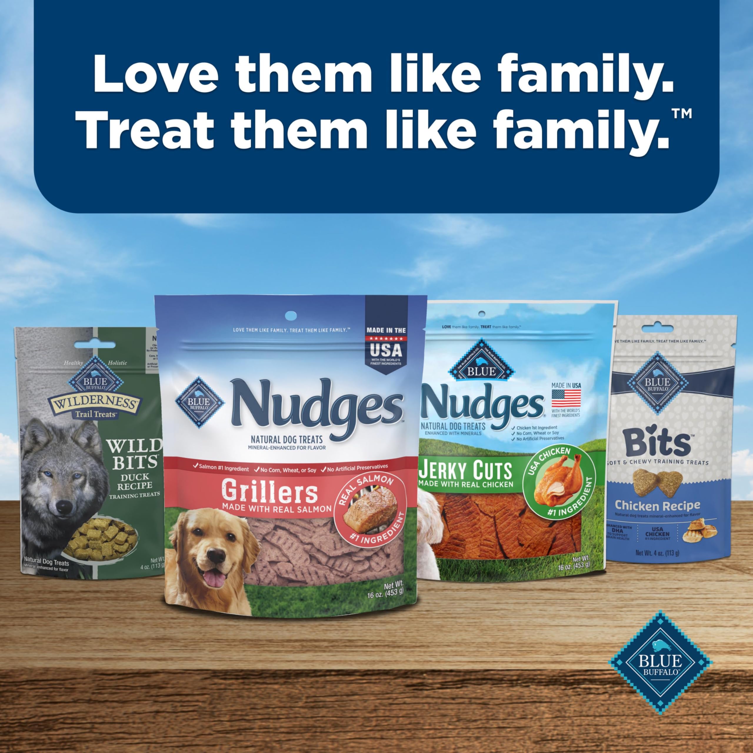 Blue Buffalo Nudges Grillers au saumon idéal pour l’utilisation quotidienne et l’entraînement.
