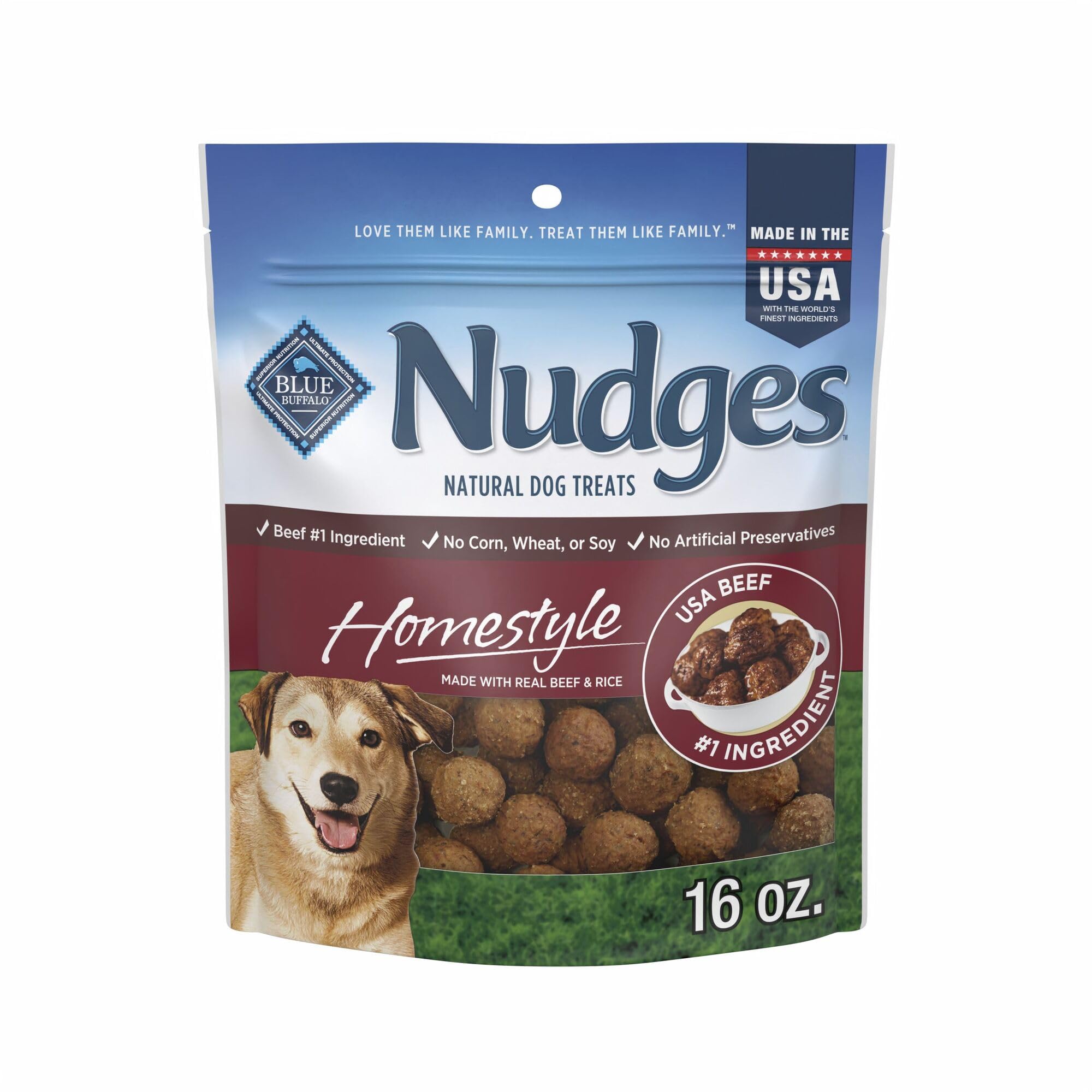 Blue Buffalo Nudges Homestyle emballage avec ingredients naturels visibles