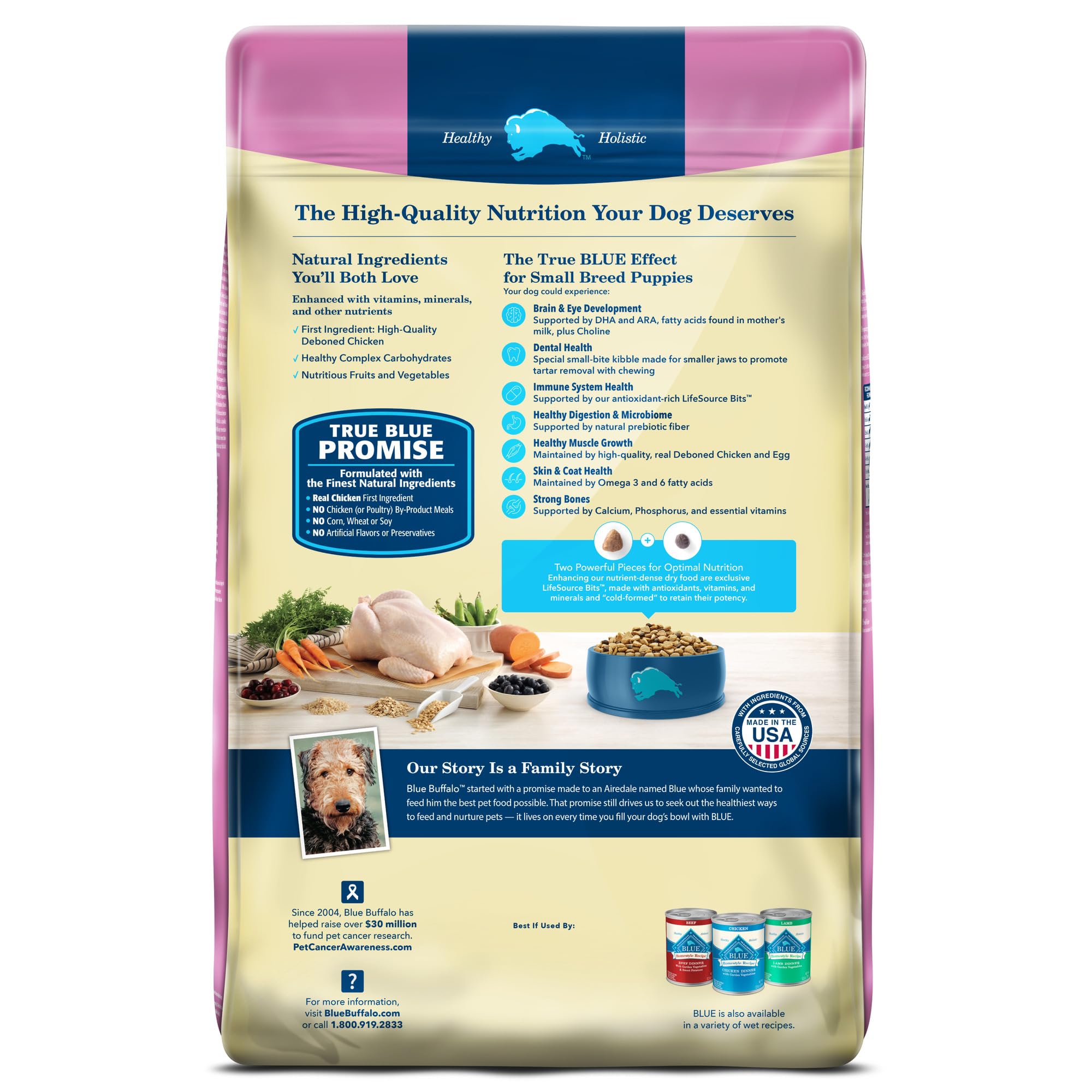 Blue Buffalo, nutrition chiots DHA et ARA, favorise le développement cognitif.