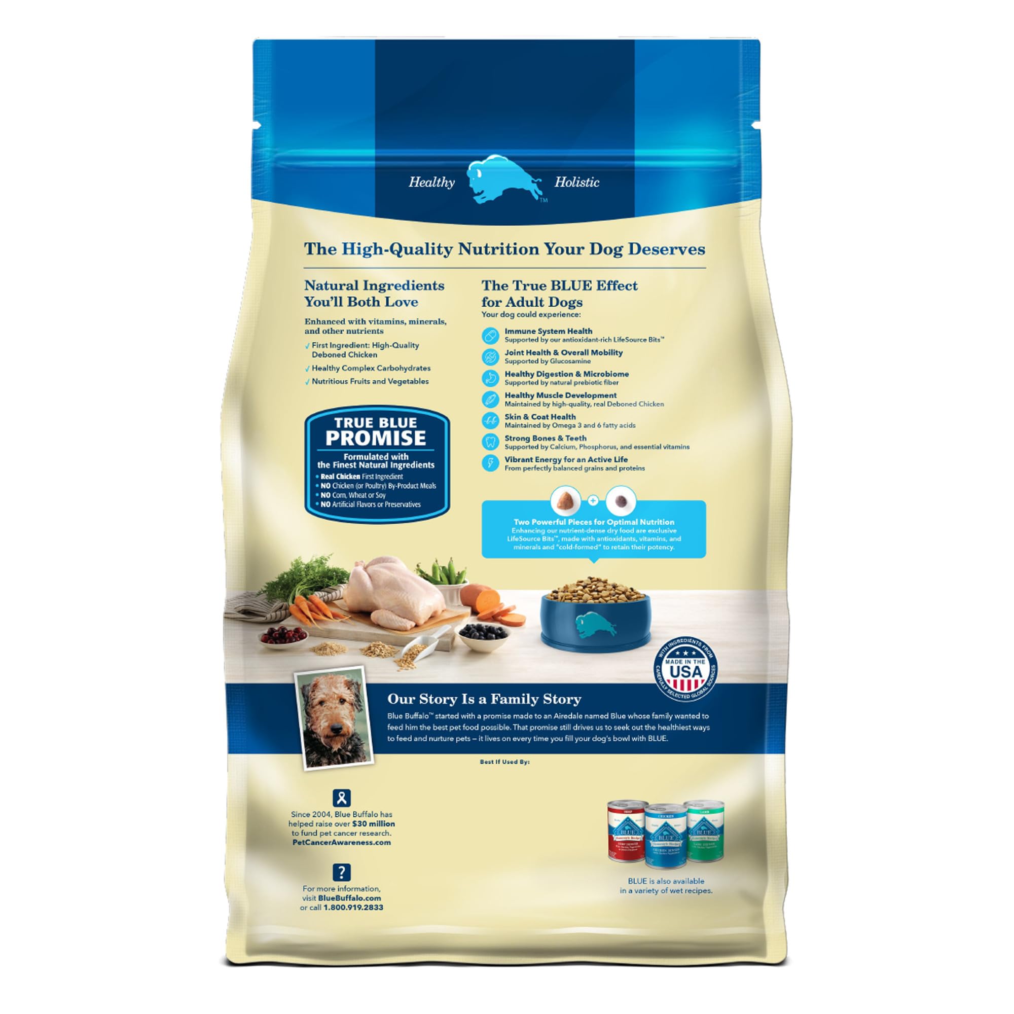 Blue Buffalo Life Protection Formula: premier ingrédient poulet pour protéines de qualité et énergie.