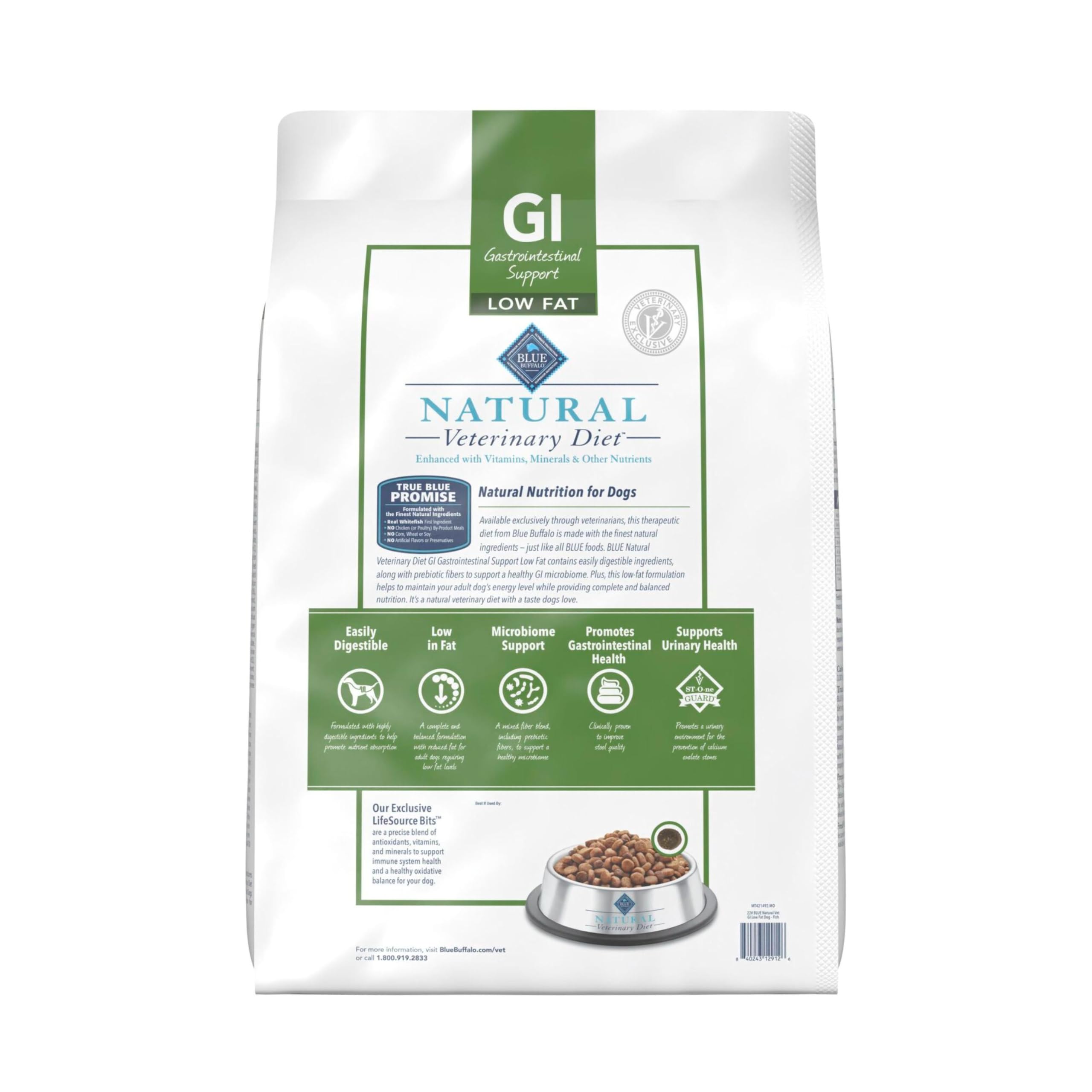 Blue Buffalo sans poulet et sans sous-produits, ingrédients naturels et digestibilité.