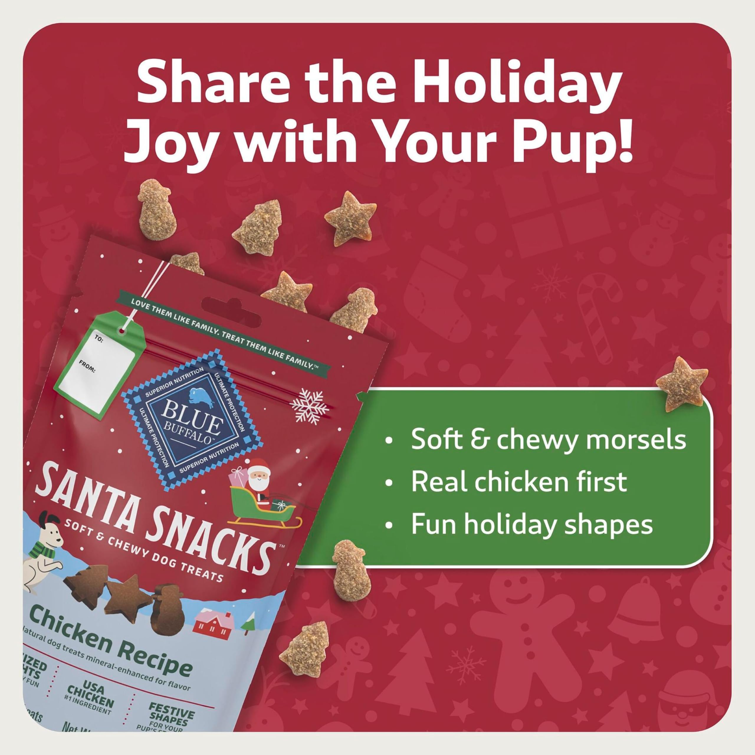 Blue Buffalo Santa Snacks ingrédients-naturels mis en avant pour choix sain.