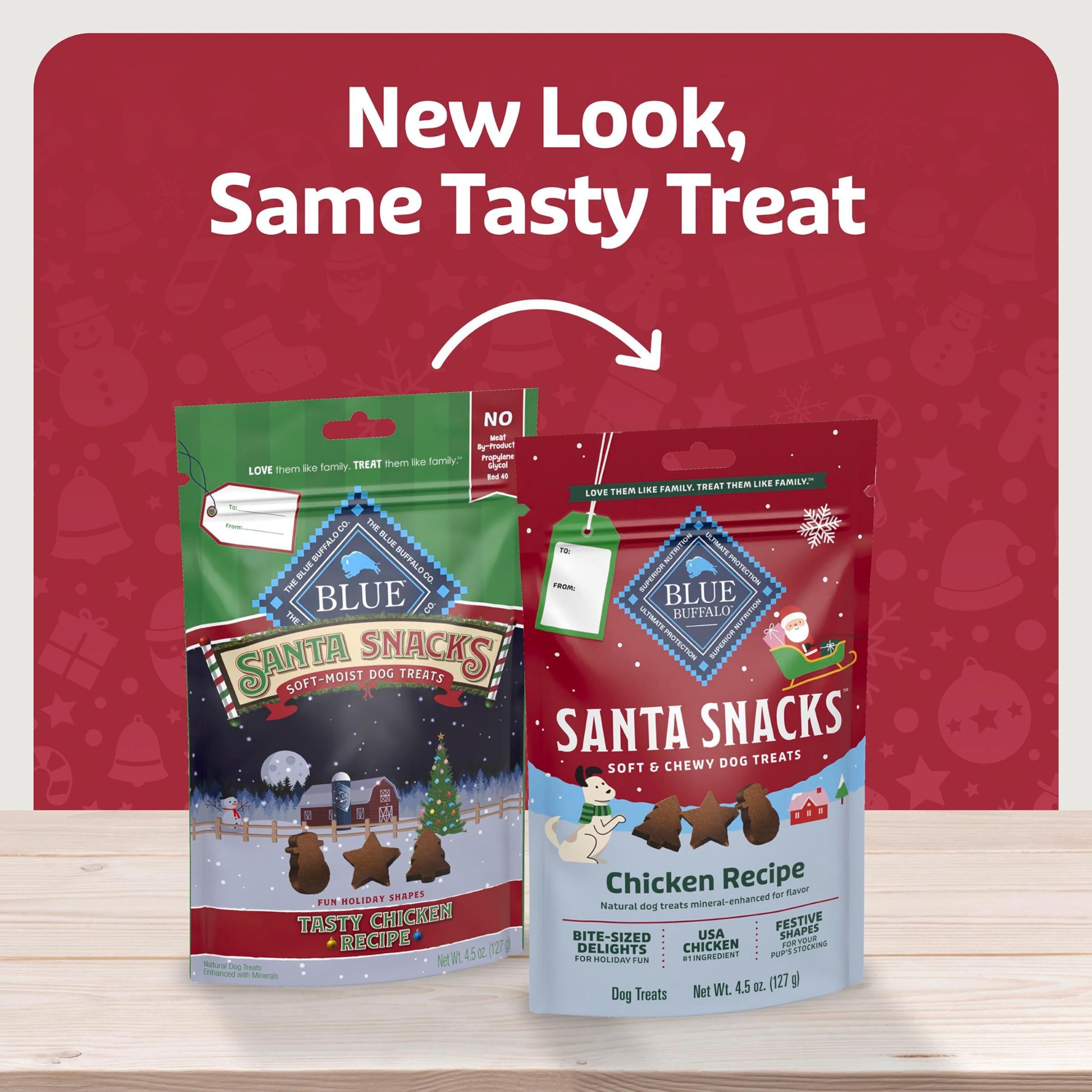 Blue Buffalo Santa Snacks morceaux-poulet visibles goût savoureux.