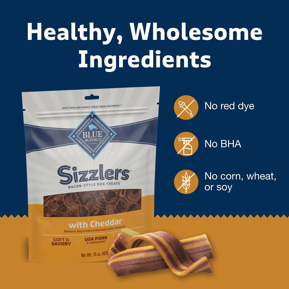 Blue Buffalo Sizzlers emballage clair avec informations sur ingrédients.