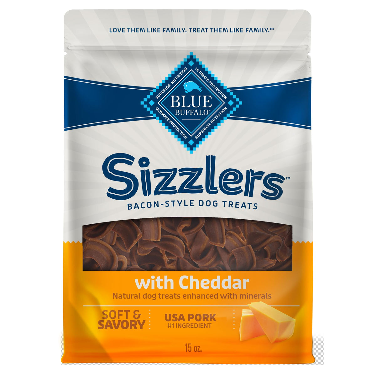 Blue Buffalo Sizzlers porc américain réel, friandise tendre pour chiens.