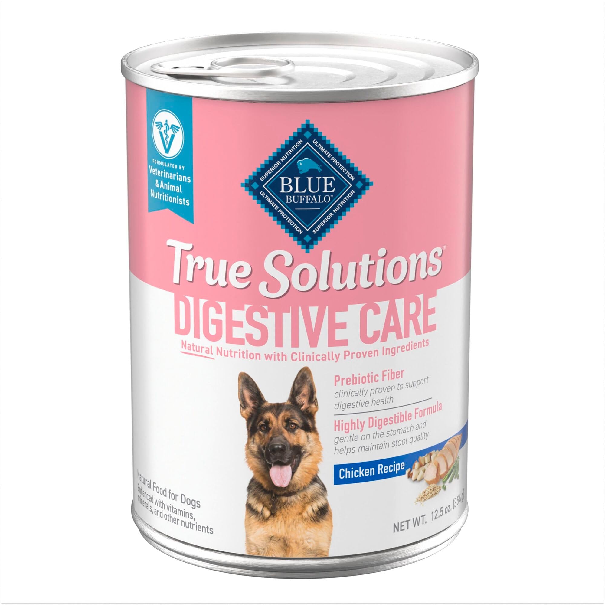 Blue Buffalo Solutions Digestif premier ingrédient poulet, saveur appréciée par les chiens.