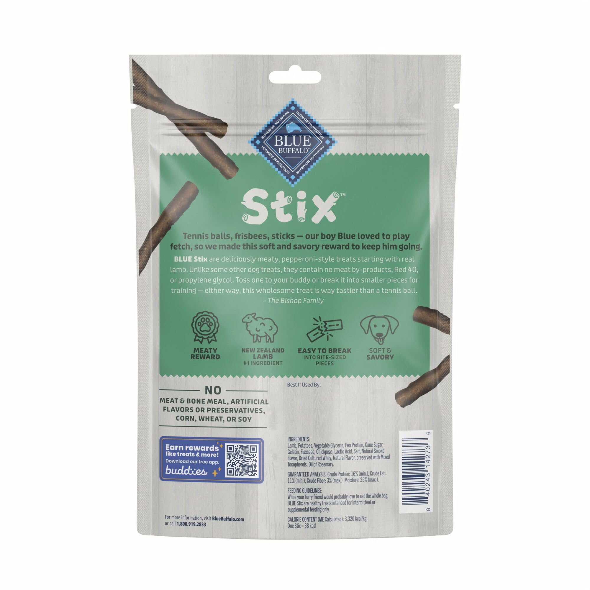 Blue Buffalo Stix agneau tranche, friandise savoureuse pour chiens gourmands.