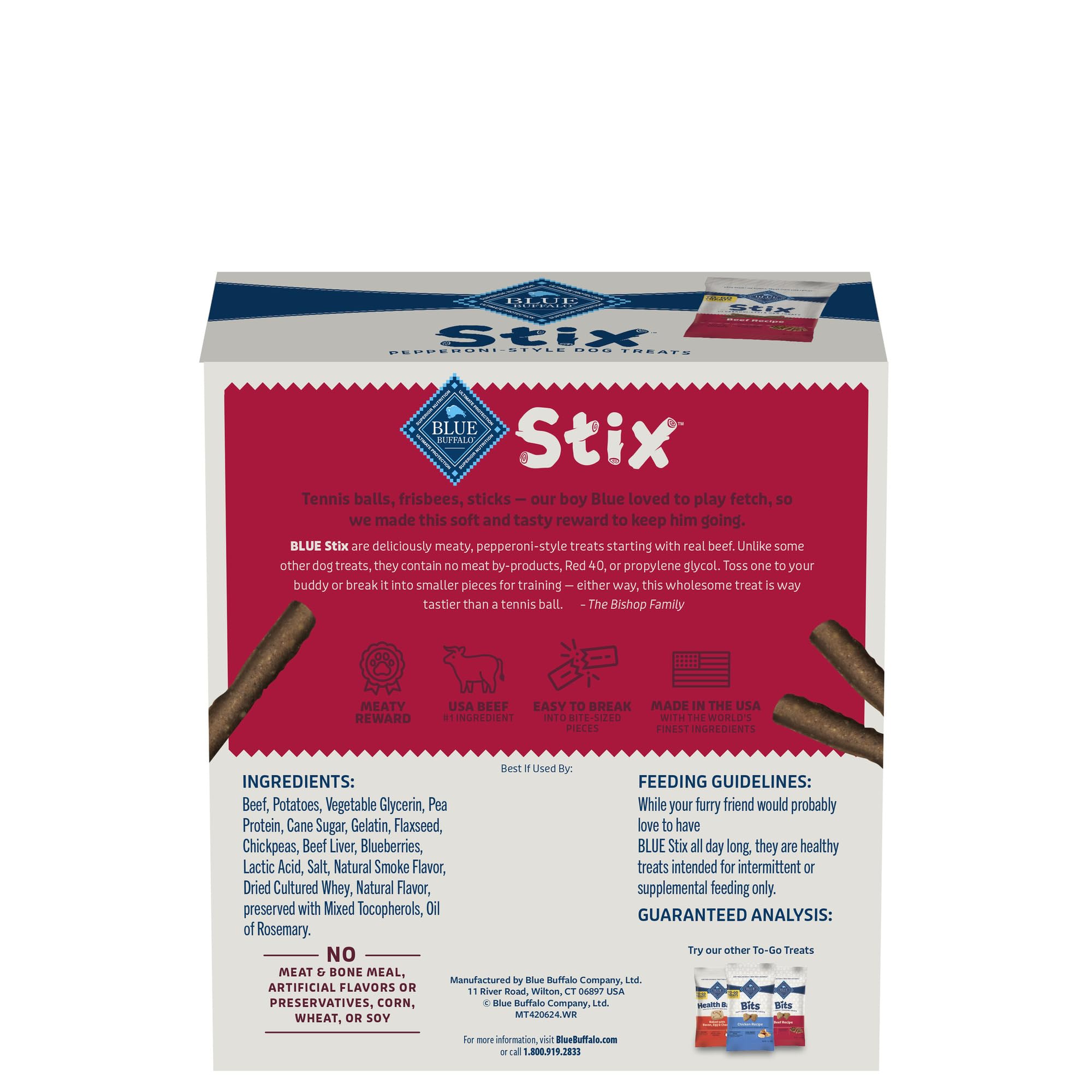 Blue Buffalo Stix boeuf vrai en premier ingrédient, goût savoureux pour chiens