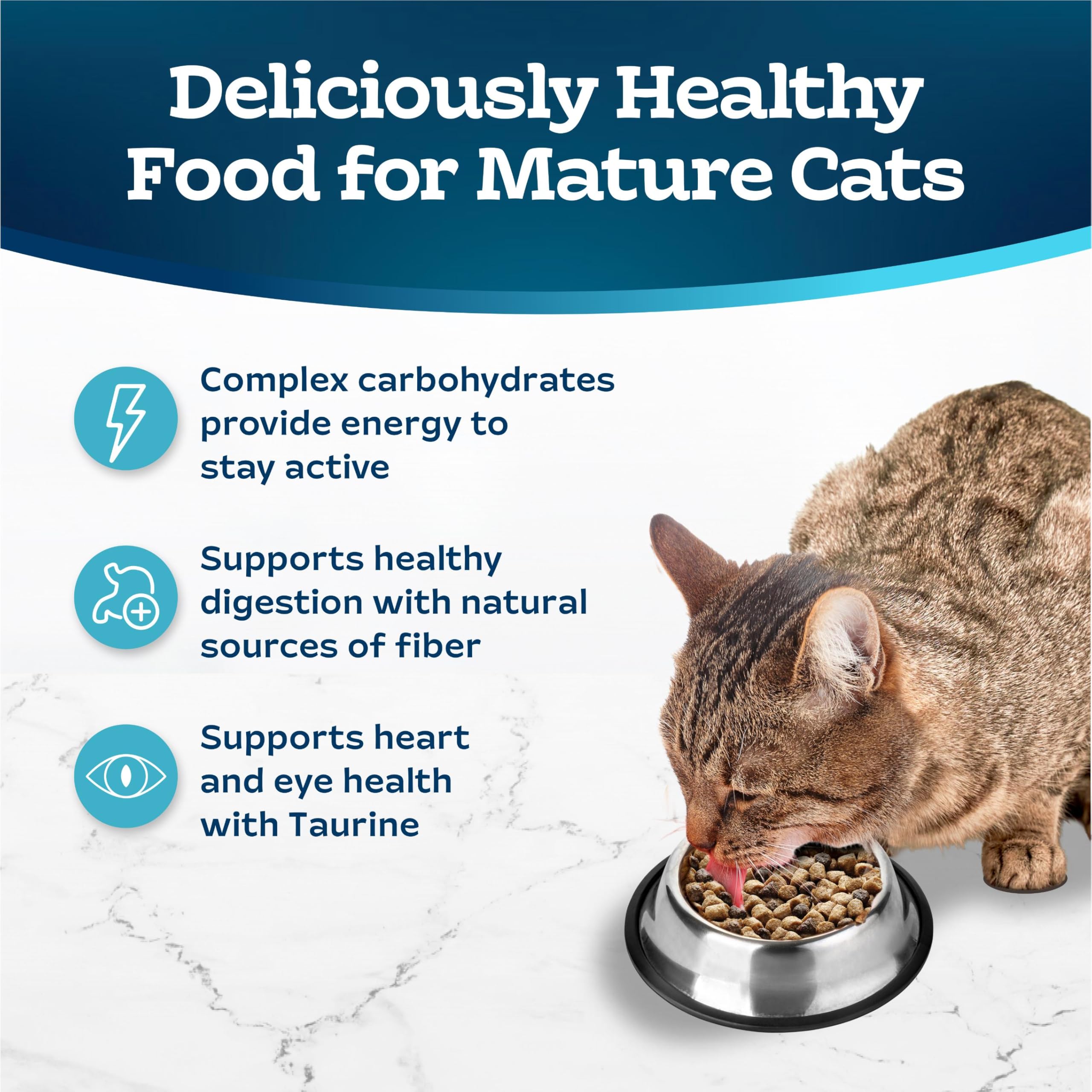 Ingrédients naturels visibles dans BLUE Tastefuls pour chat adulte 7+.