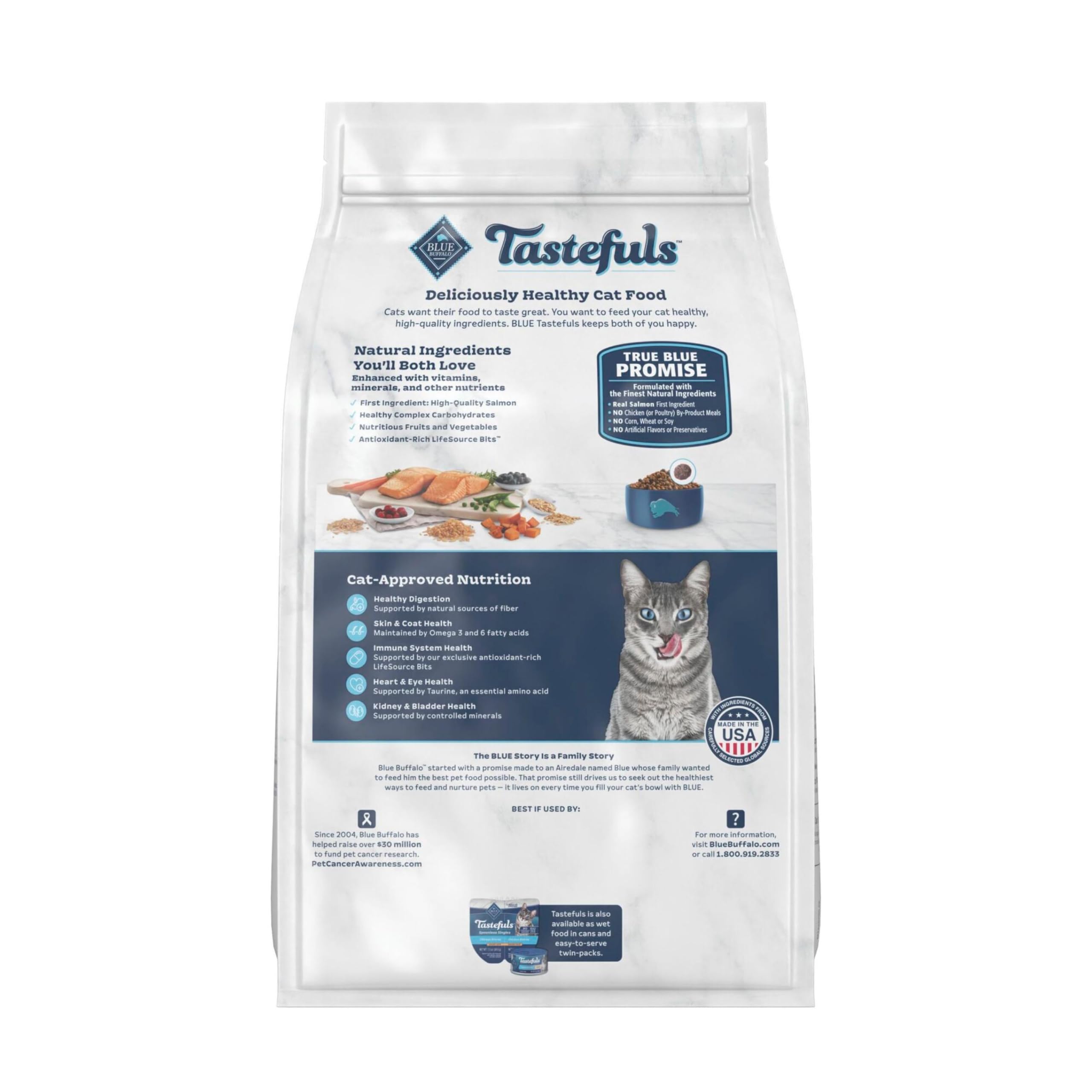 Blue Buffalo Tastefuls pour chats adultes d'intérieur, digestion douce.