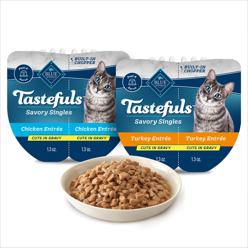 Blue Buffalo Tastefuls, coupes en gravy poulet, goût savoureux pour chats gourmands.