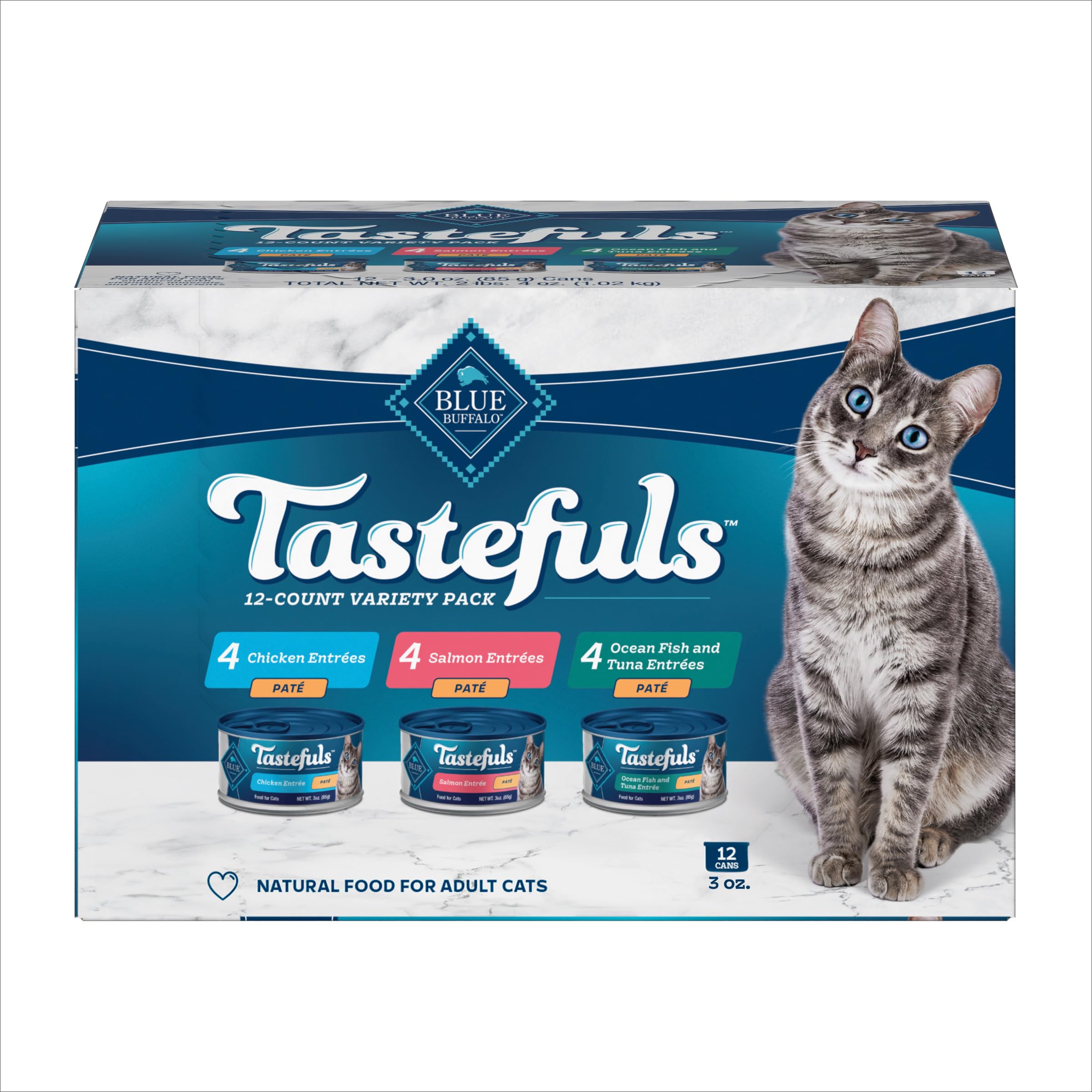 Blue Buffalo Tastefuls pâté saumon : texture soyeuse et hydratation accrue pour les chats.