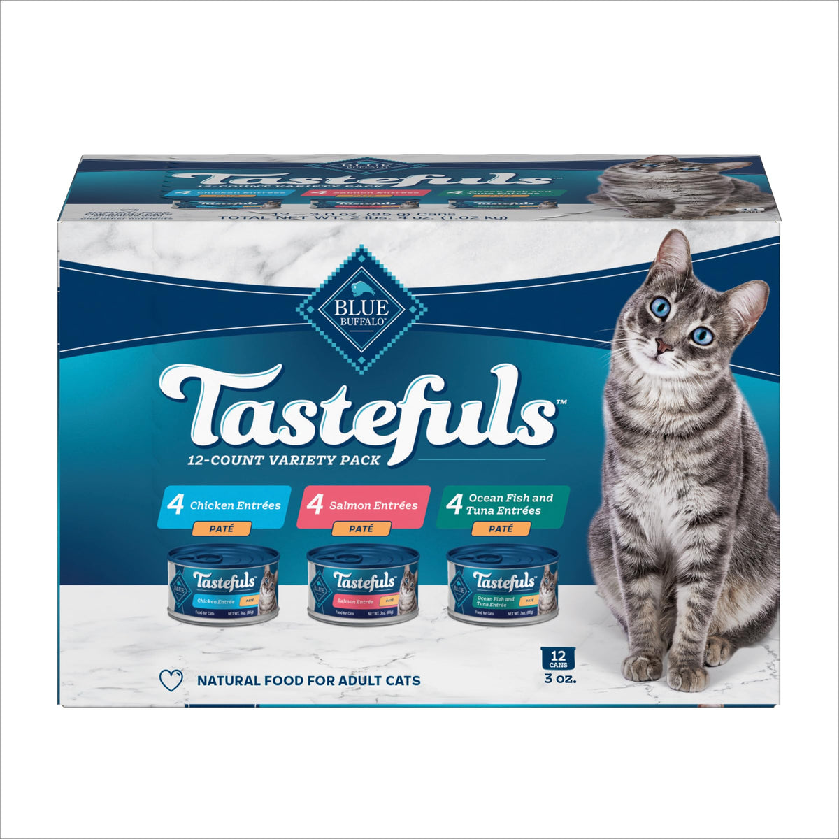 Blue Buffalo Tastefuls pâté saumon : texture soyeuse et hydratation accrue pour les chats.