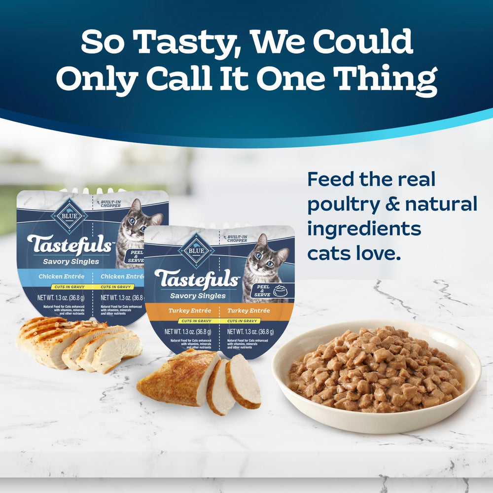 Blue Buffalo Tastefuls, portions poulet faciles à servir sans ustensiles.