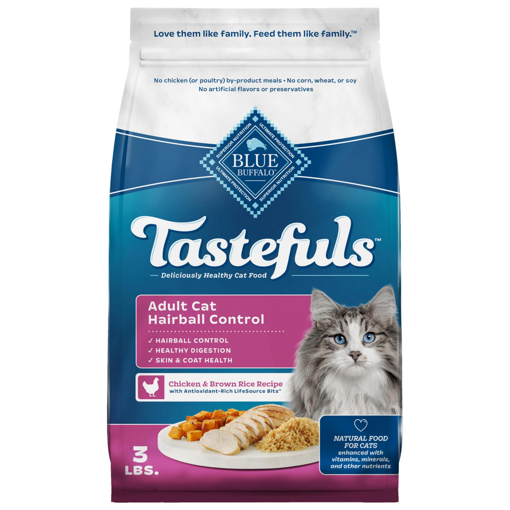 Blue Buffalo Tastefuls, croquettes poulet et riz brun, pour chats adultes.