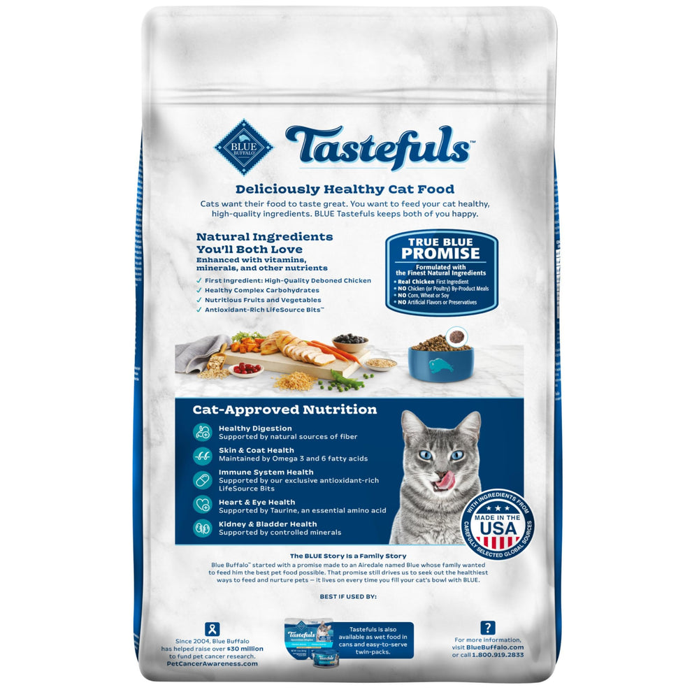 Croquettes Blue Buffalo Tastefuls sur une assiette, texture croquante et goût naturel