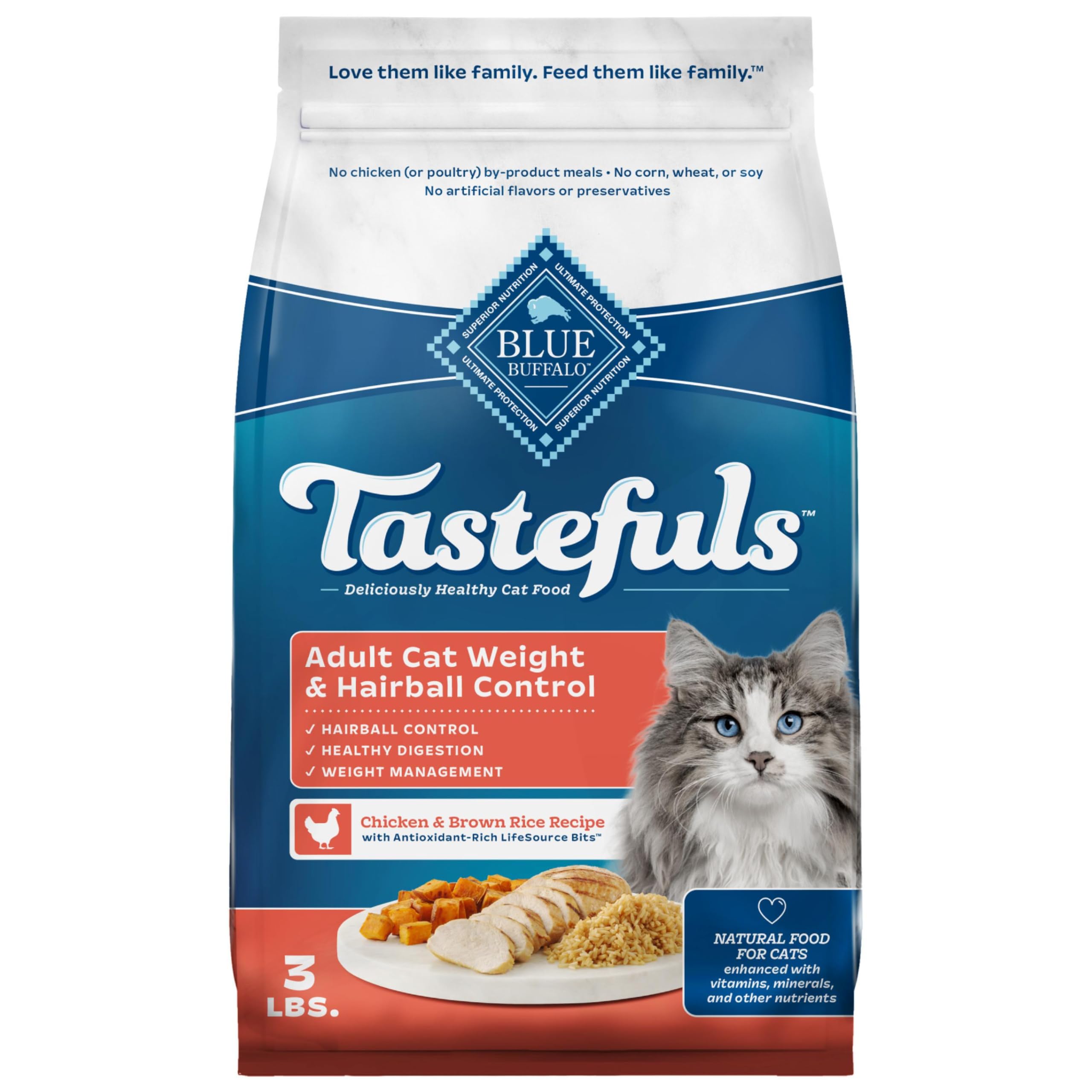 Blue Buffalo Tastefuls dans un sac refermable, pratique pour la conservation.