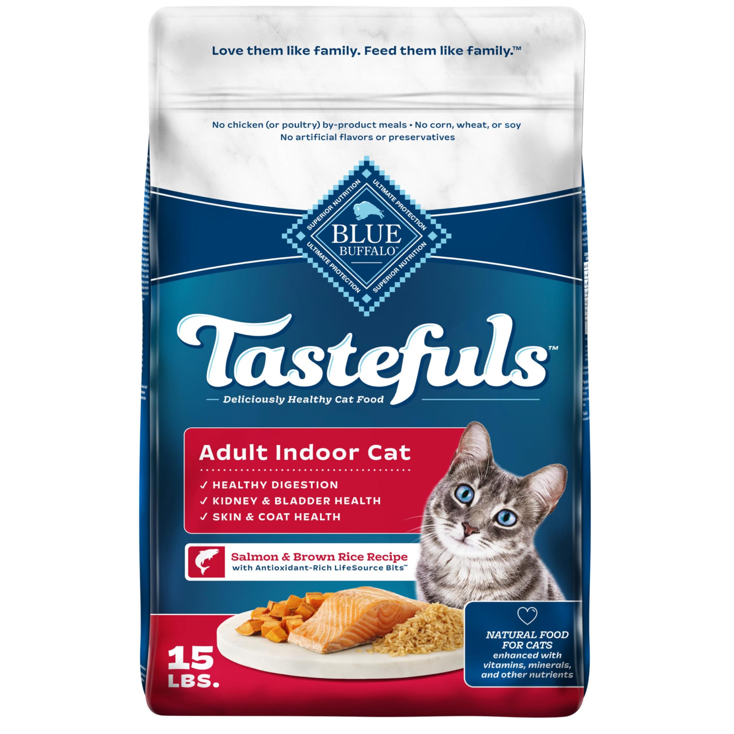 Blue Buffalo Tastefuls saumon, croquettes sèches pour chat intérieur.