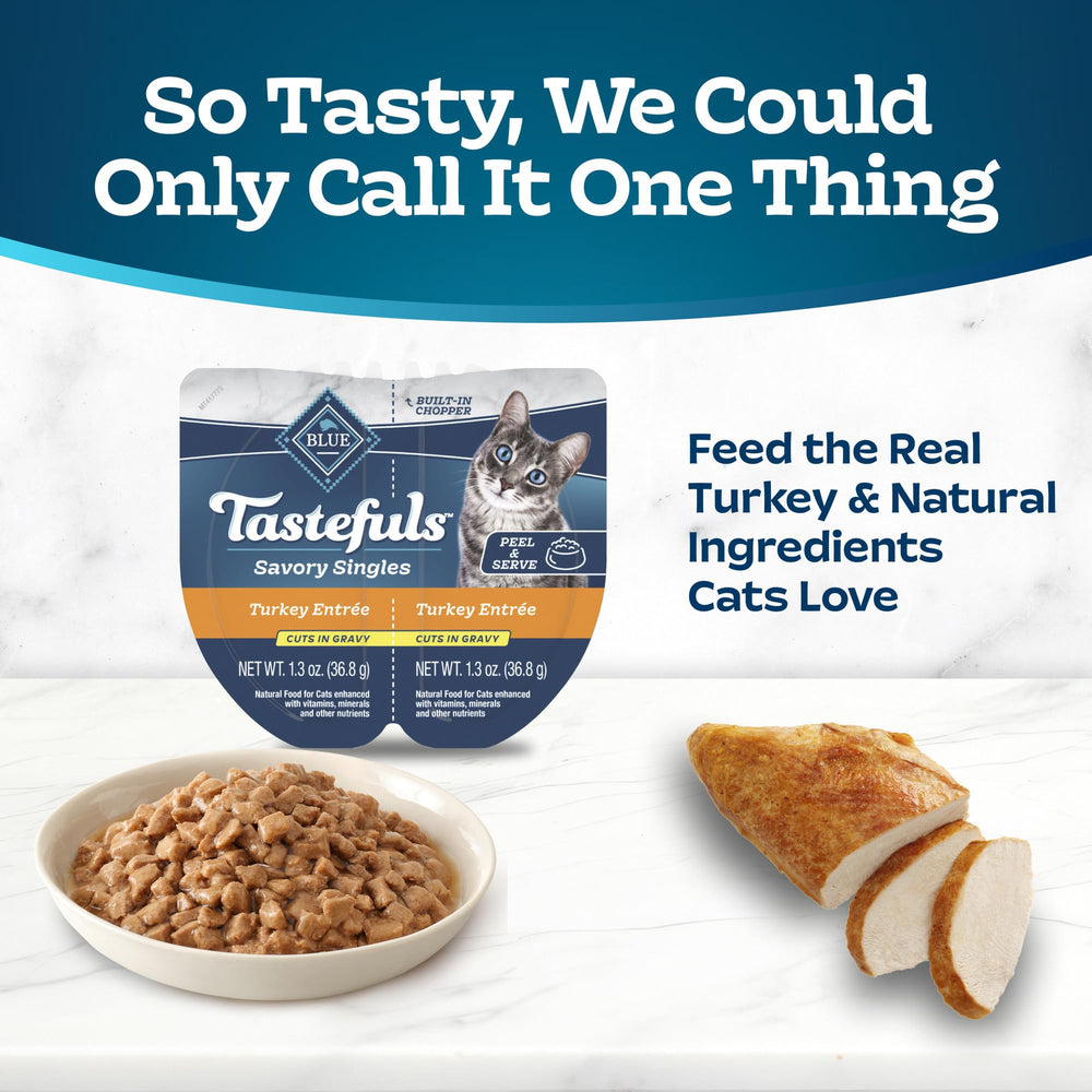 Blue Buffalo Tastefuls Savory Singles, cups pratiques prêtes à servir.
