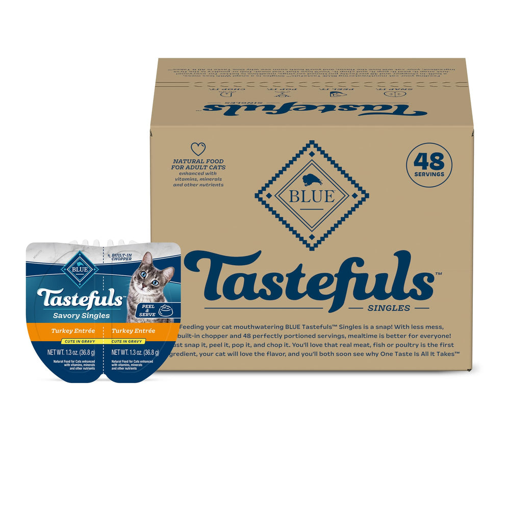 Blue Buffalo Tastefuls Savory Singles, dinde entrée, portion pratique pour chat.