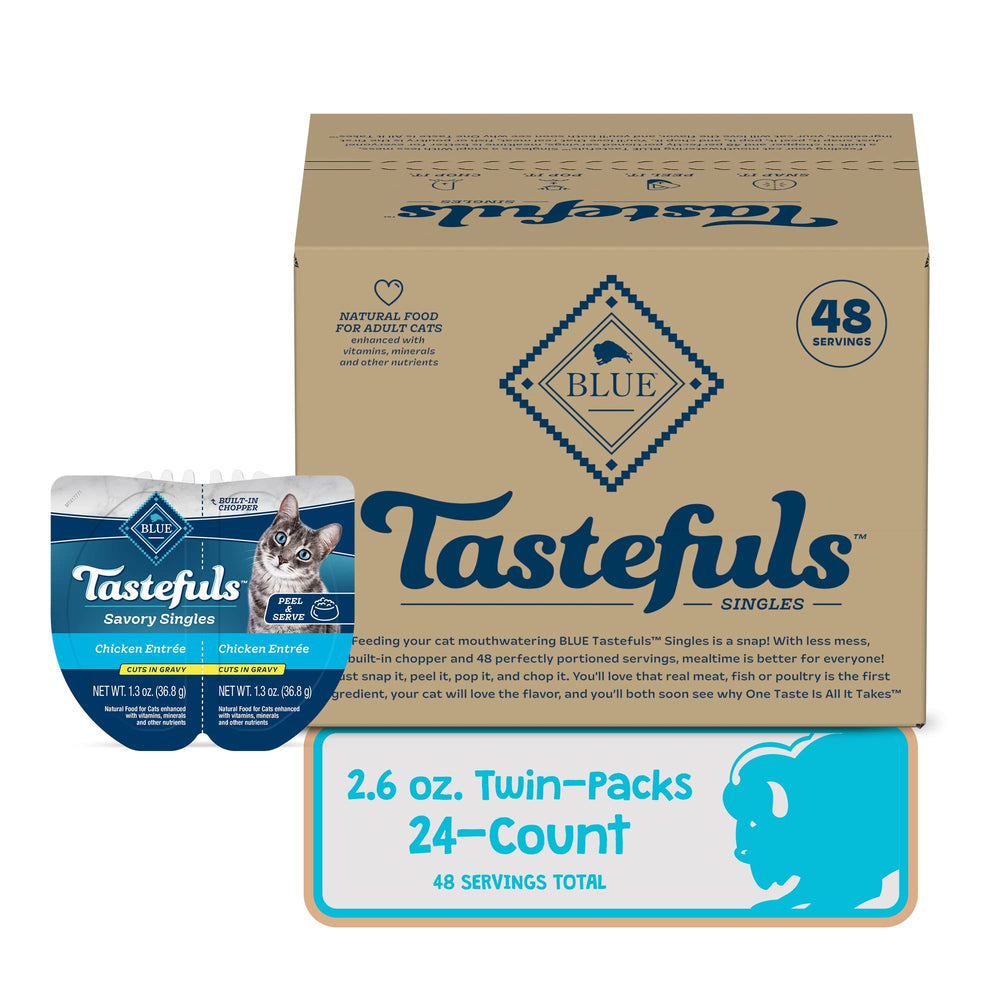 Blue Buffalo Tastefuls Savory Singles sauce savoureuse avec riz brun et patates douces.