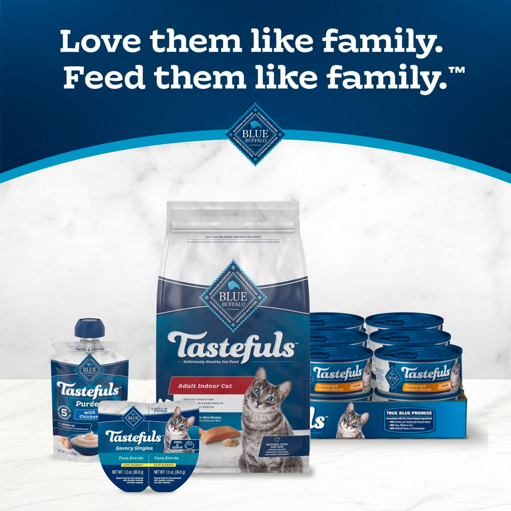 Blue Buffalo Tastefuls texture croquante idéale pour les chats adultes.