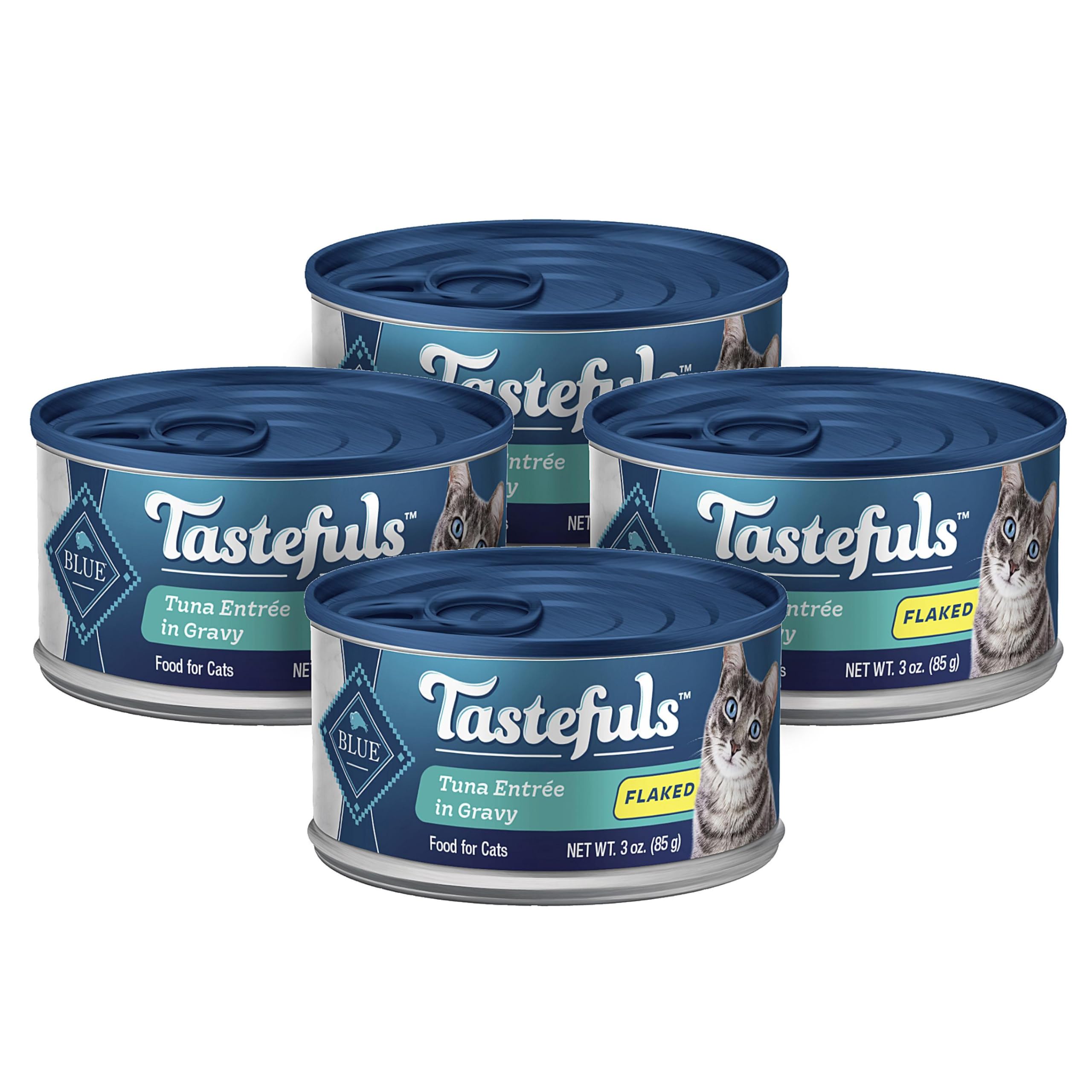 Blue Buffalo Tastefuls Thon en gravy, boîtes 3oz pack 4, pratique et appétissant.