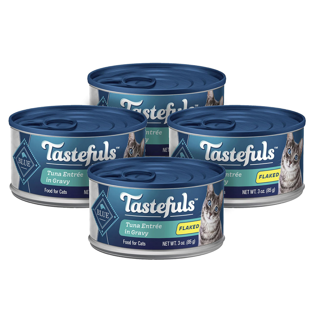 Blue Buffalo Tastefuls Thon en gravy, boîtes 3oz pack 4, pratique et appétissant.