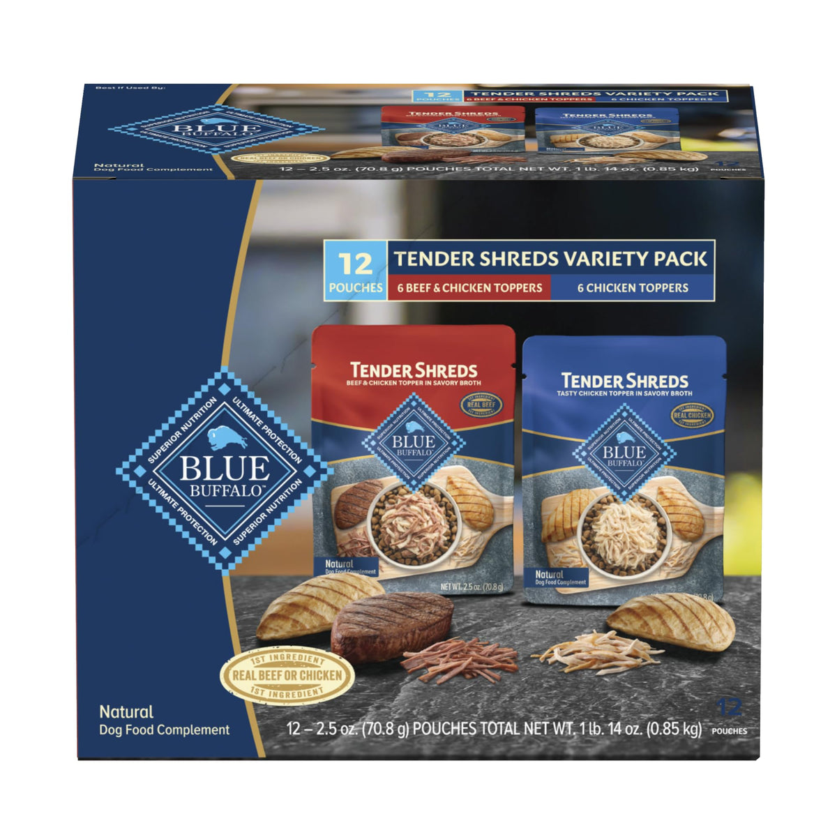 Blue Buffalo Tender Shreds – poche poulet, pratique pour ajouter une touche maison aux croquettes.