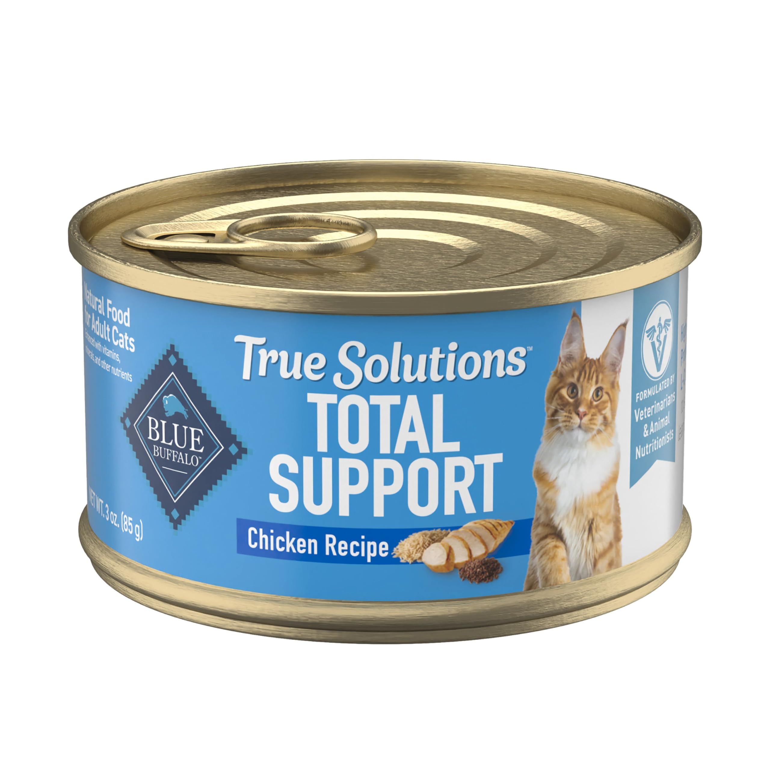 Blue Buffalo True Solutions avec poulet réel premier ingrédient, soutient les muscles des chats.