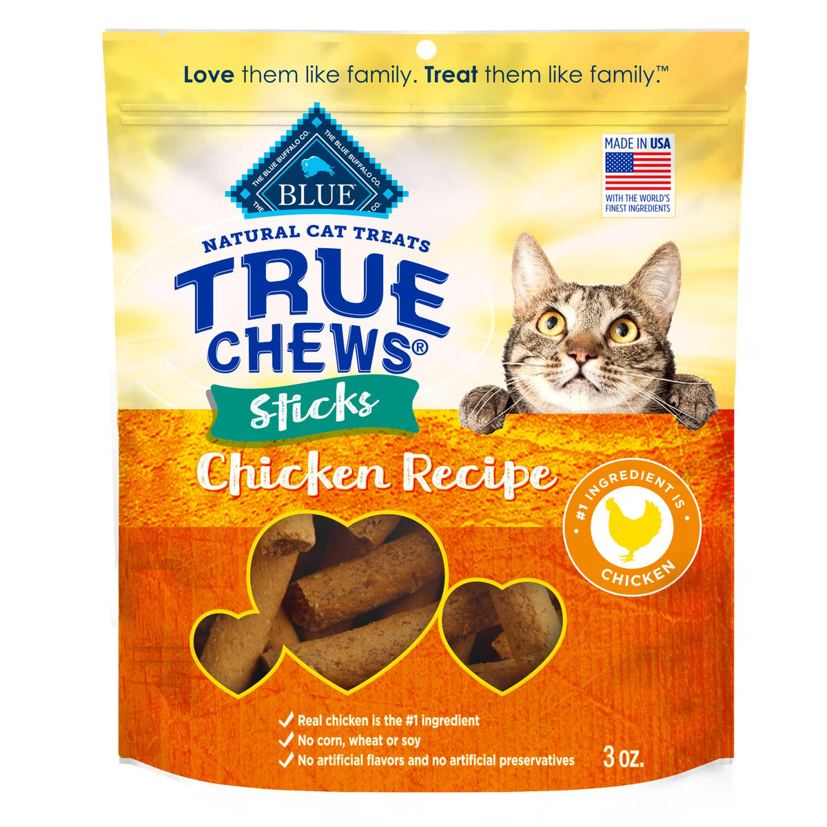 Blue Buffalo True Chews Sticks, bâtonnets poulet, friandise naturelle idéale pour l'entraînement des chats