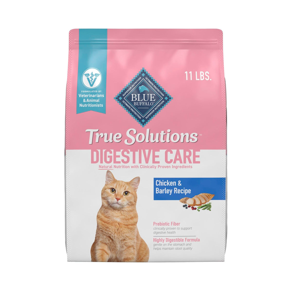 Blue Buffalo True Solutions croquettes poulet – soutien potentiel à la digestion du chat.