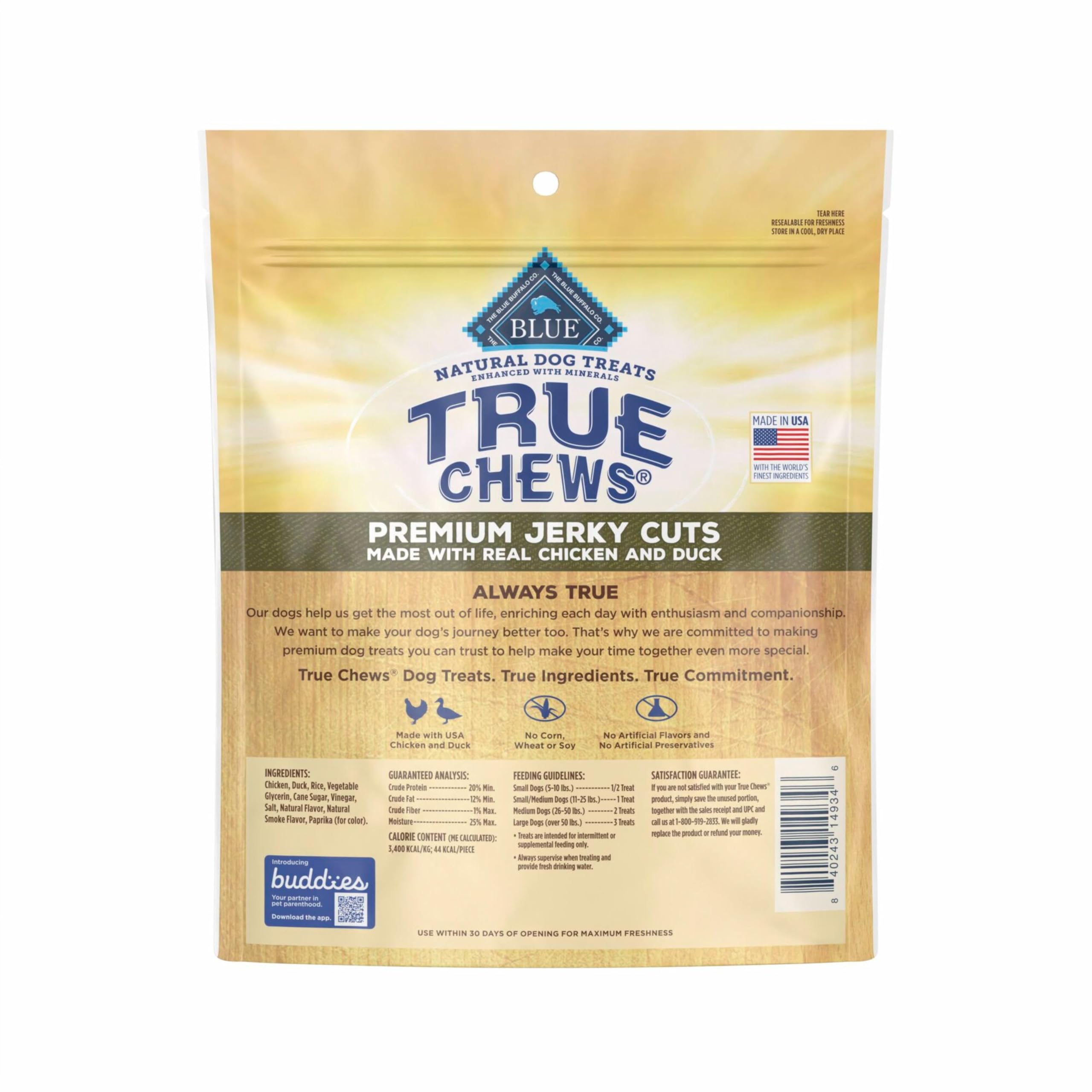 Blue Buffalo True Chews au canard; ingrédients réels mis en avant pour chien