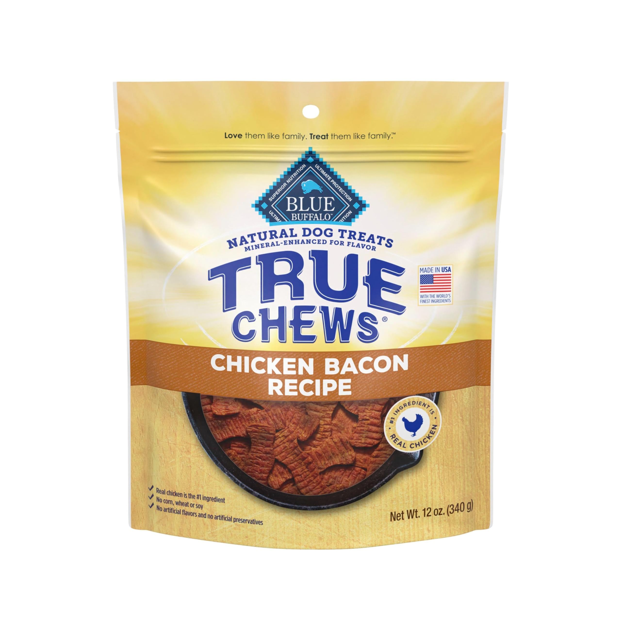 Blue Buffalo True Chews emballage visible, récompense pratique lors de l'entraînement.