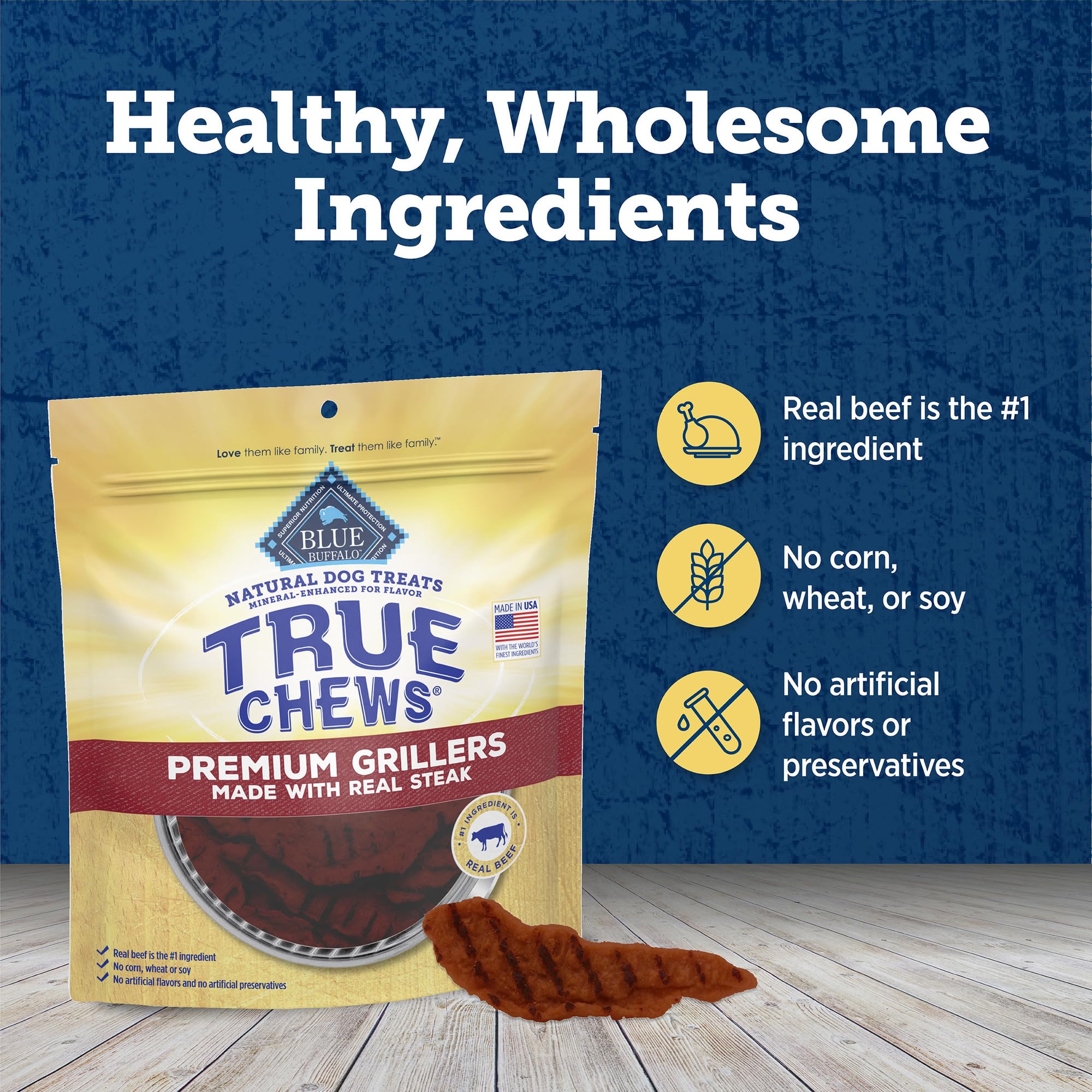 Sans sous-produits de volaille dans la formulation Blue Buffalo True Chews Grillers