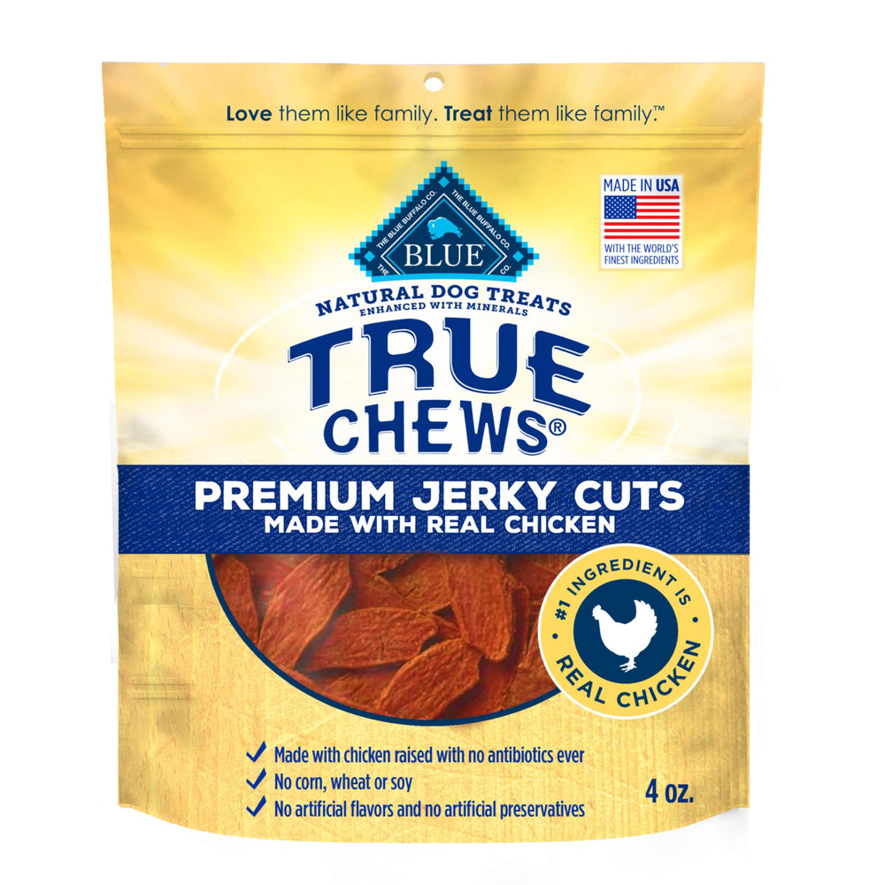 Friandise Blue Buffalo True Chews : morceaux de poulet, récompense savoureuse.