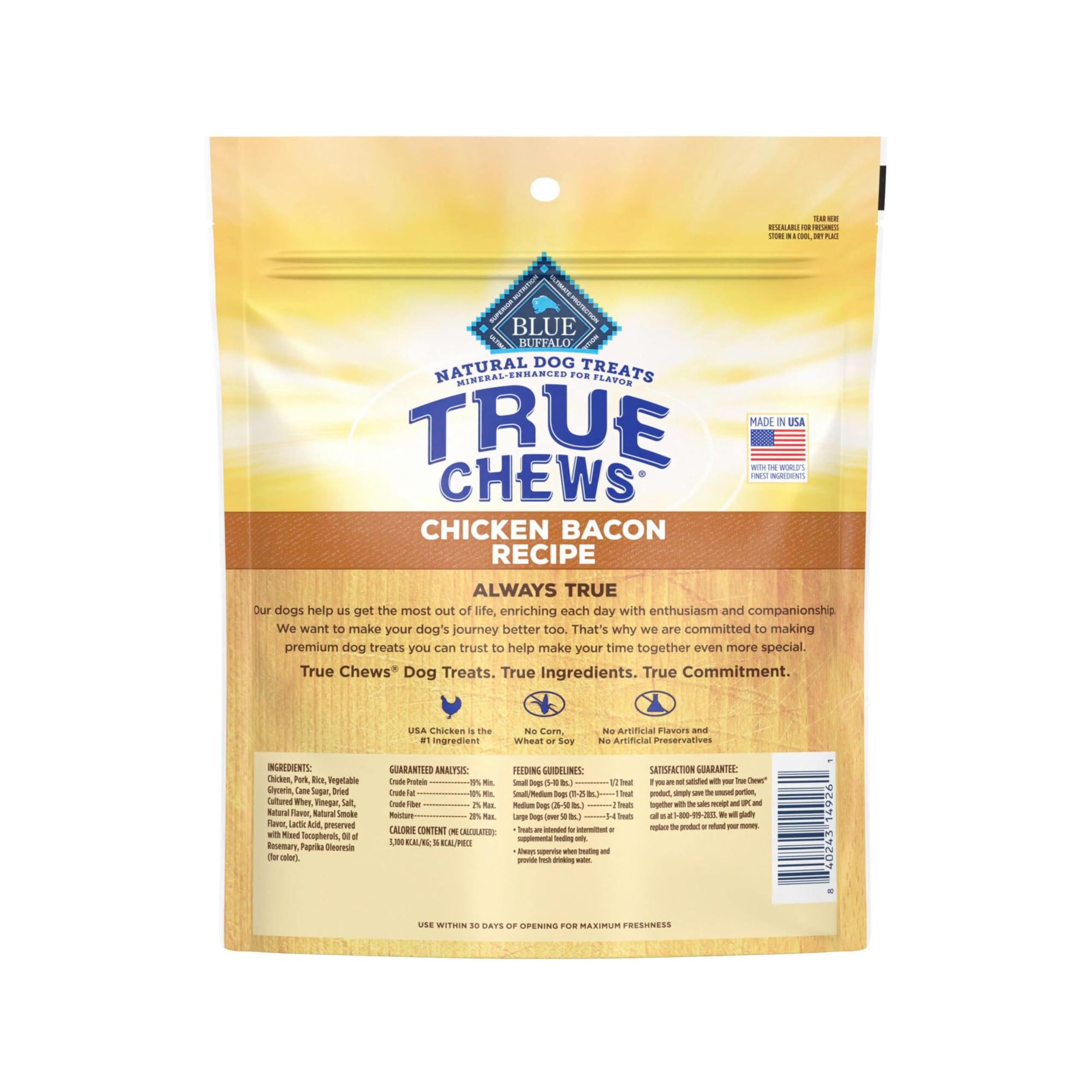 Morceaux tendres Blue Buffalo True Chews, texture agréable et apaisante pour mâcher.