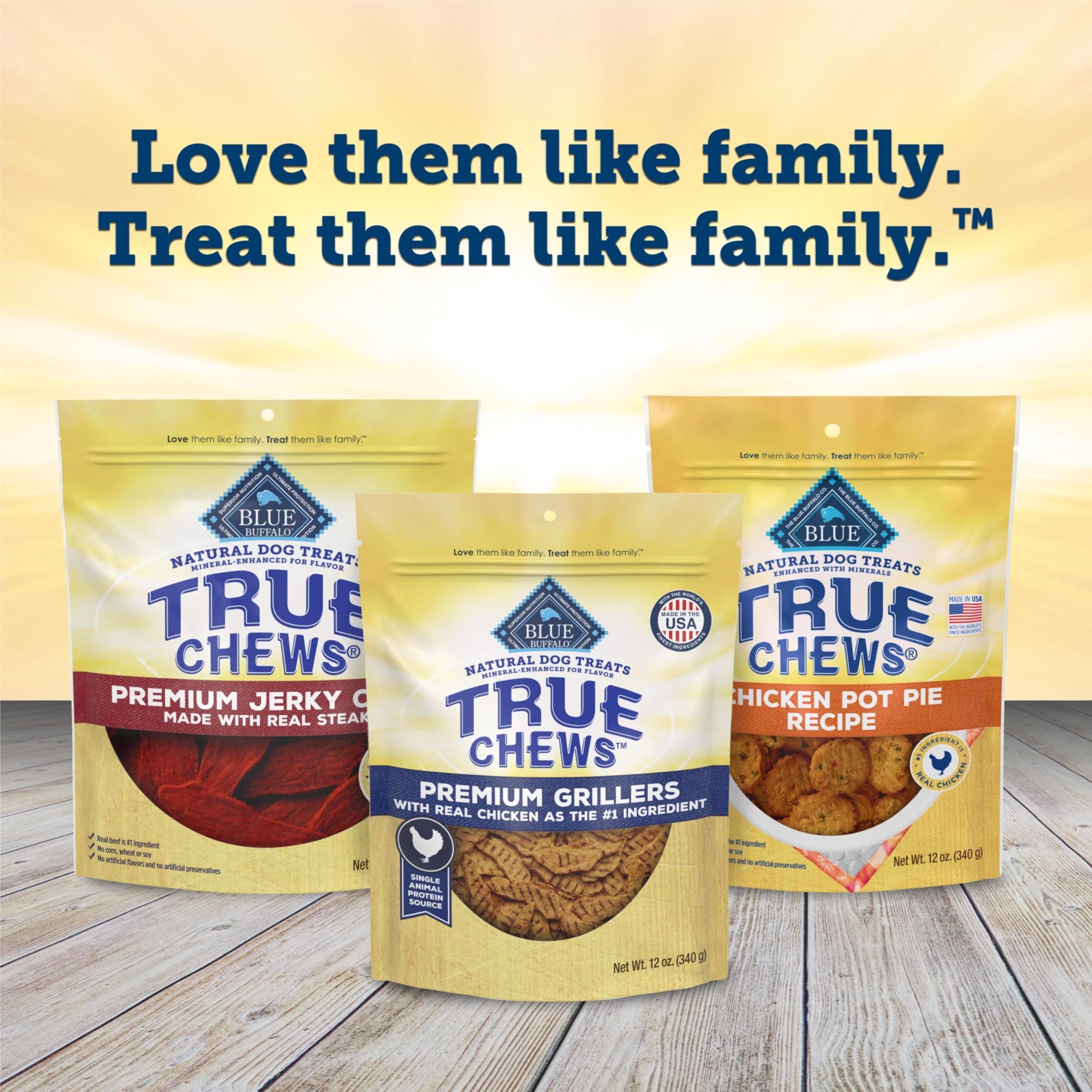 Blue Buffalo True Chews Grillers poulet, ingrédients simples et transparents.