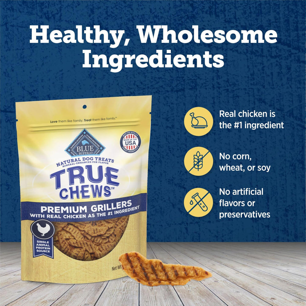 Blue Buffalo True Chews Grillers poulet, idéal pour l'entraînement et le dressage.