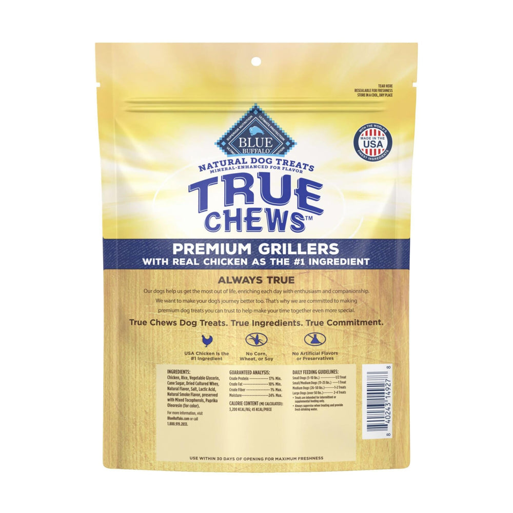 Blue Buffalo True Chews Grillers poulet, texture tendre adaptée à tous les chiens.