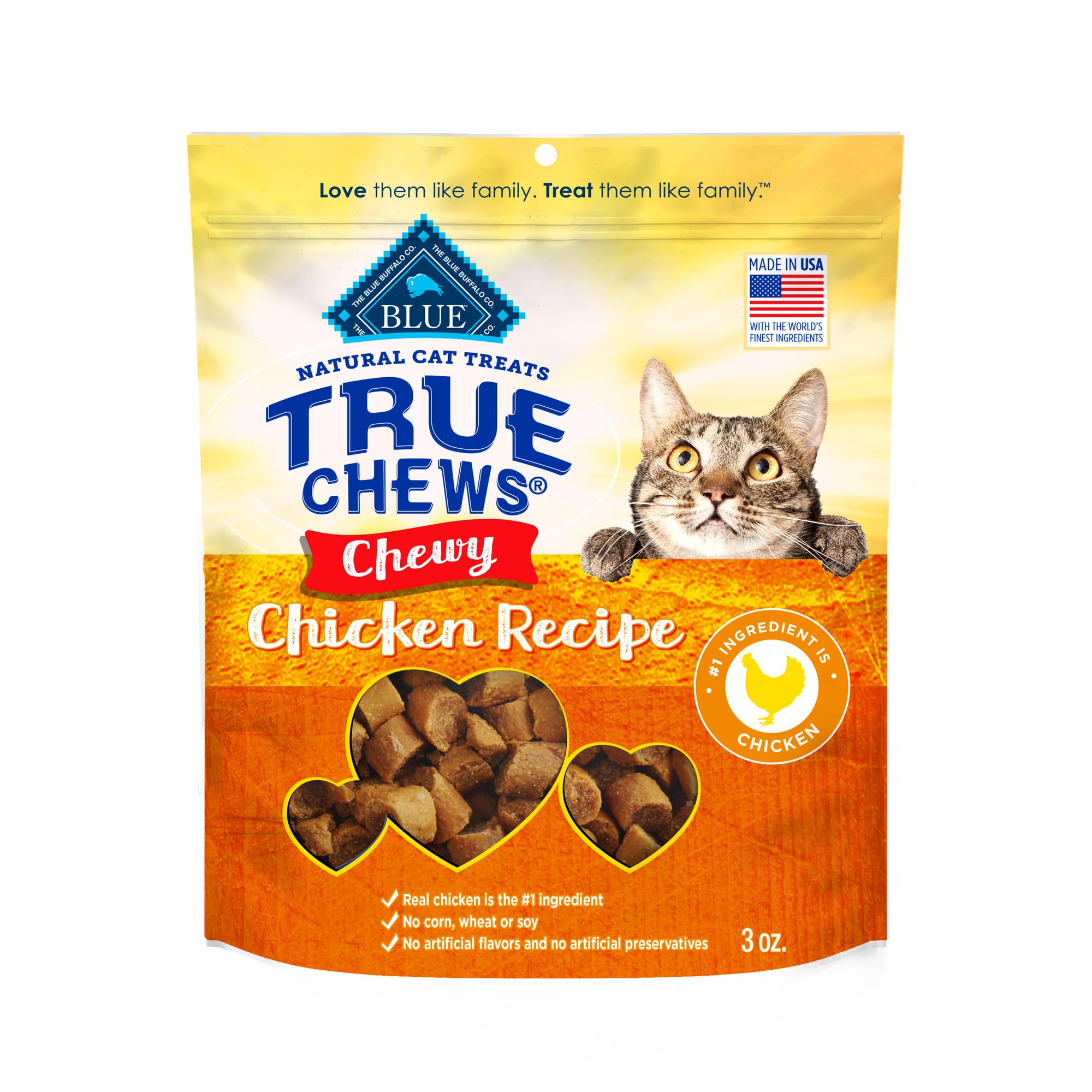Blue Buffalo True Chews: sachet 85 g poulet, récompense pratique pour chat.