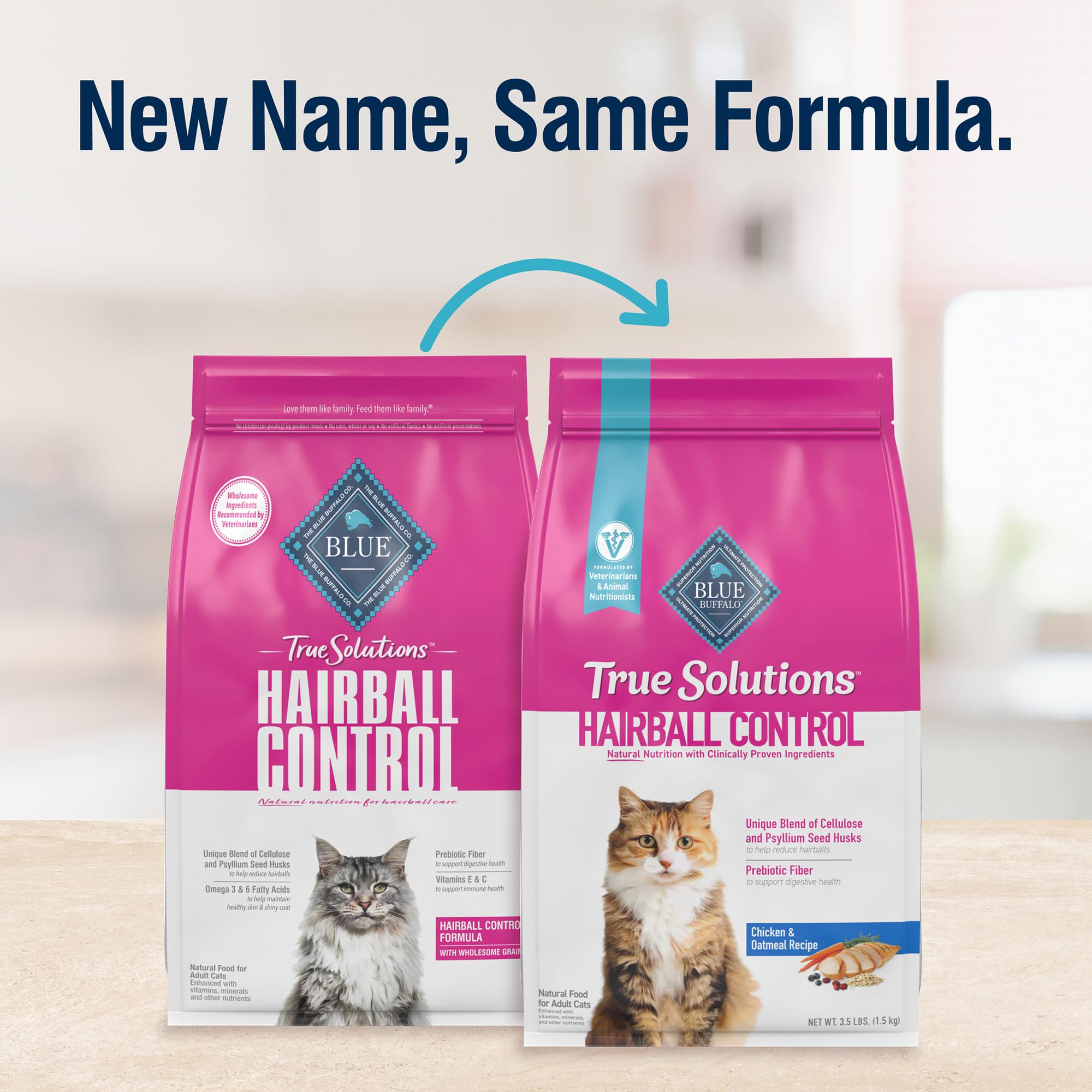 Blue Buffalo True Solutions Hairball, poulet comme premier ingrédient, alimentation naturelle et complète.